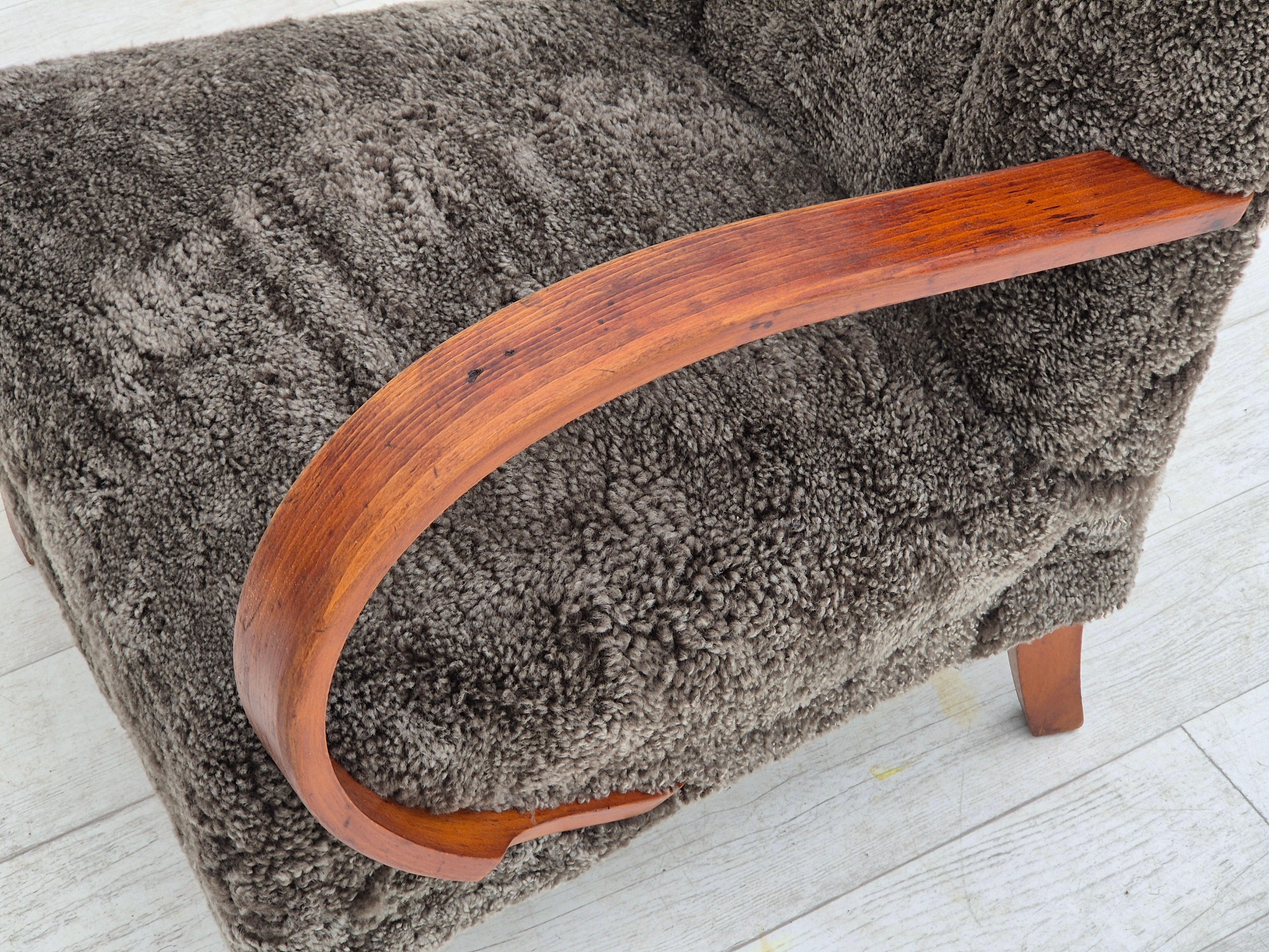 1950s, Danish design, refurbished armchair, geniue sheepskin 