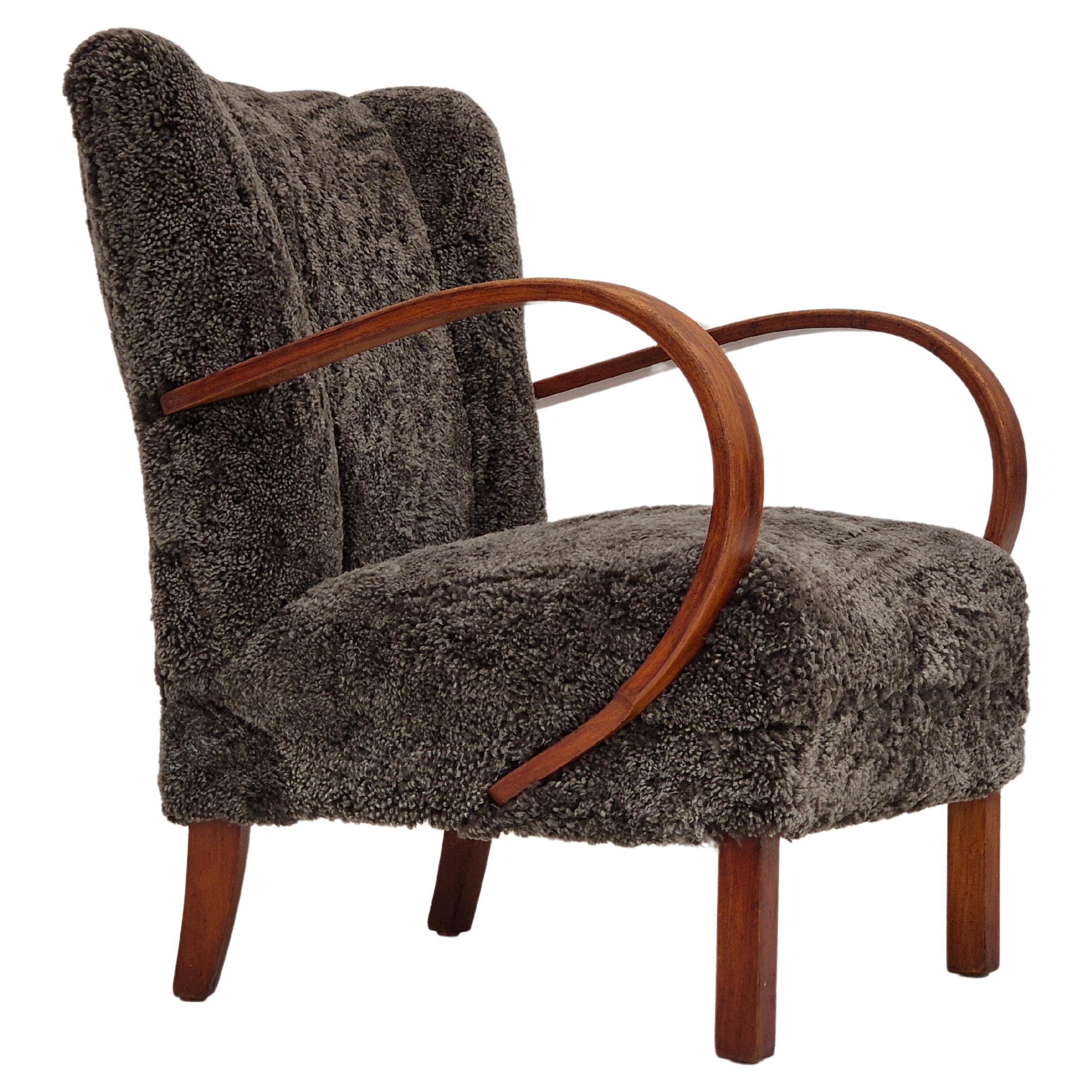 1950s, Danish design, refurbished armchair, geniue sheepskin "Wellington". For Sale