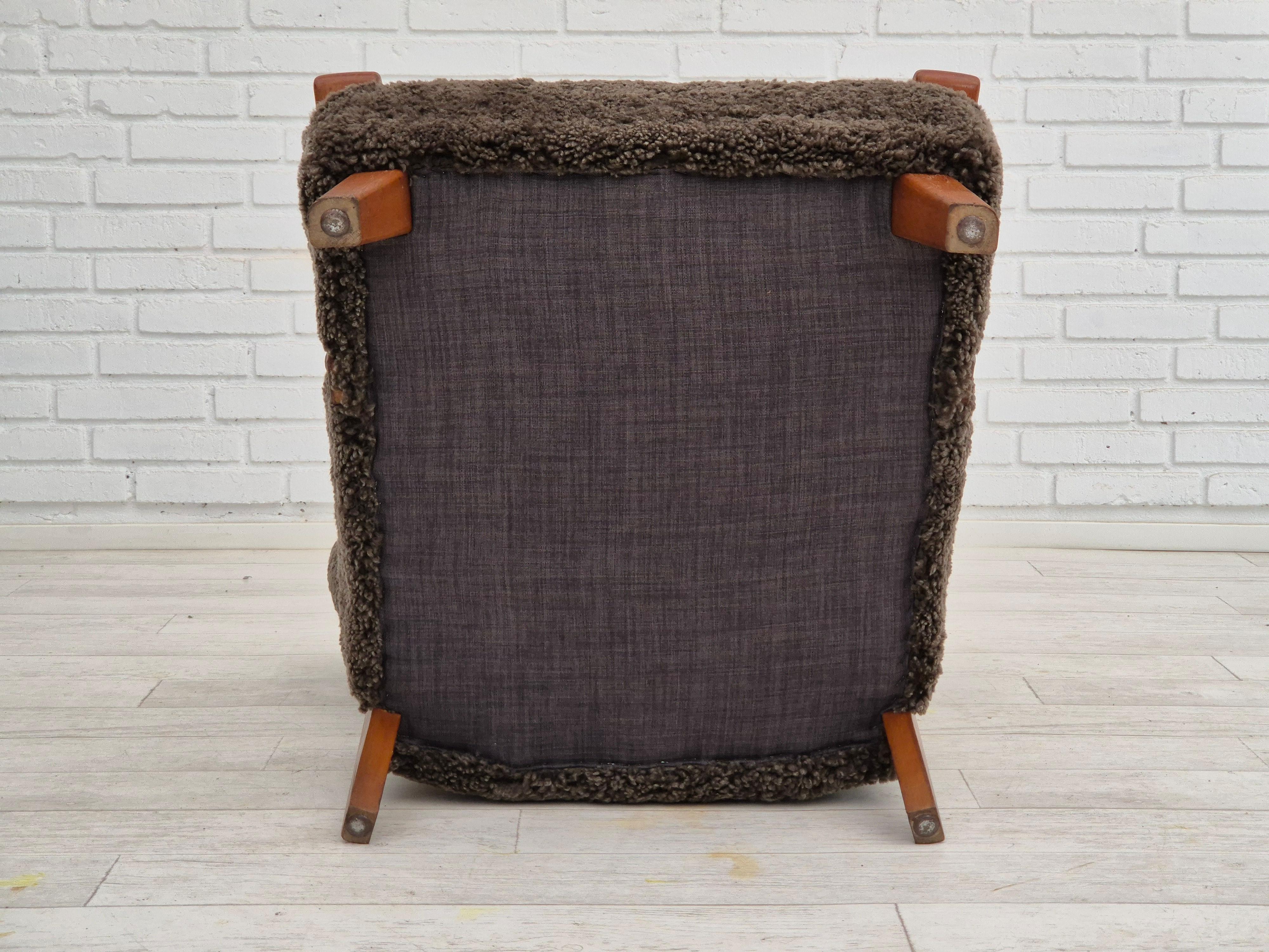 1950s, Danish design, refurbished armchair, genuine sheepskin. For Sale 12