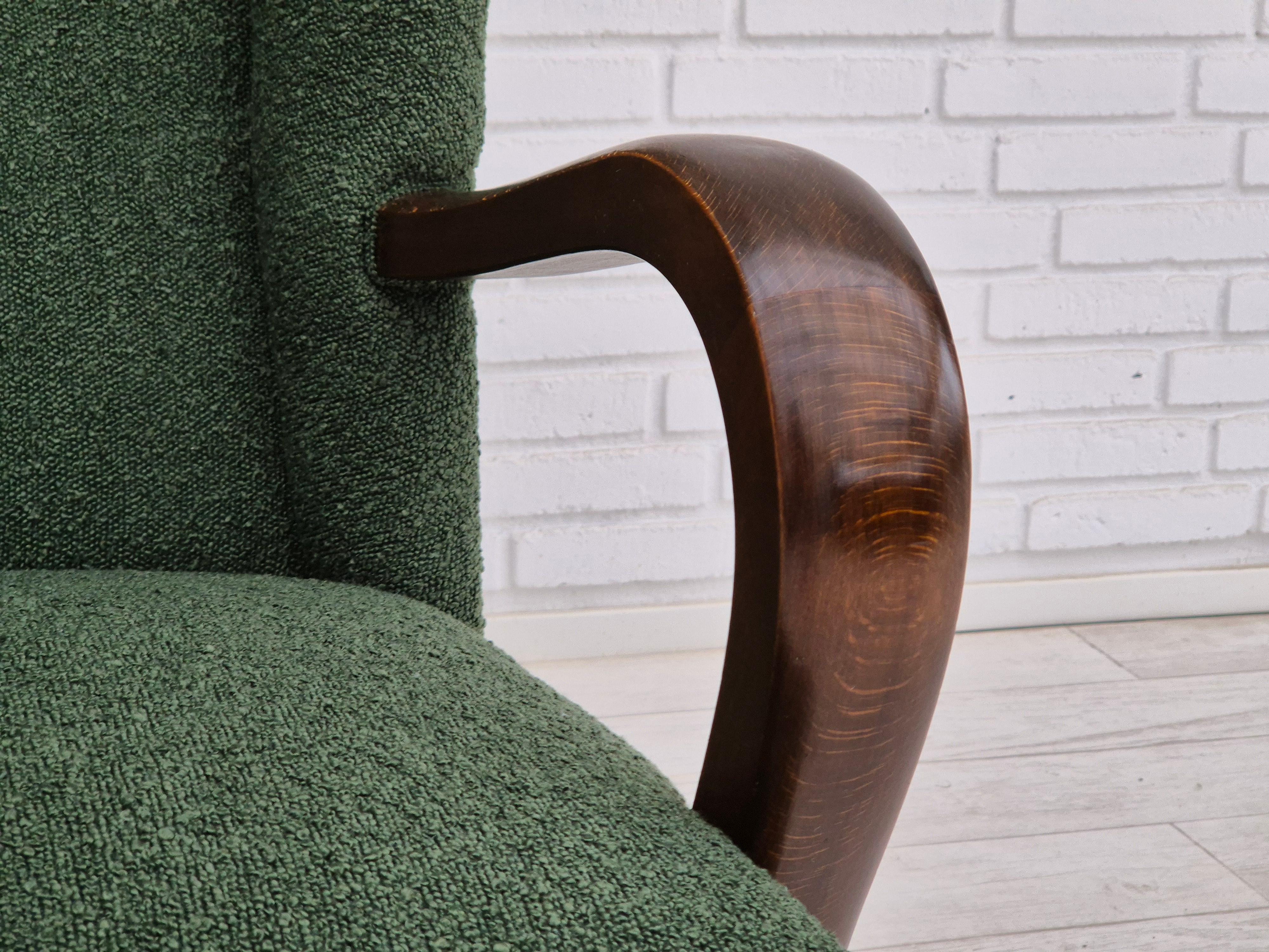 1950s, Danish design, restored high-back wingback chair, bottle green, beech  For Sale 5