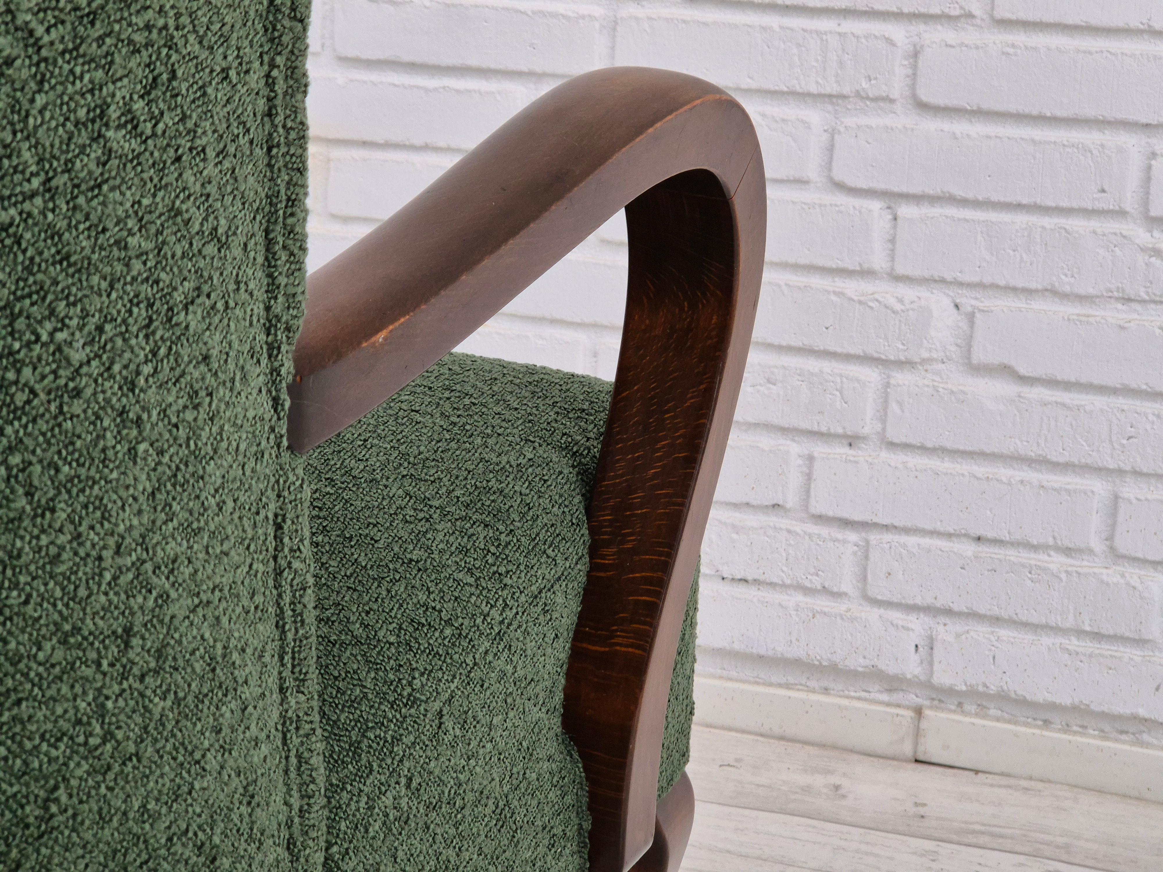 1950s, Danish design, restored high-back wingback chair, bottle green, beech  For Sale 7