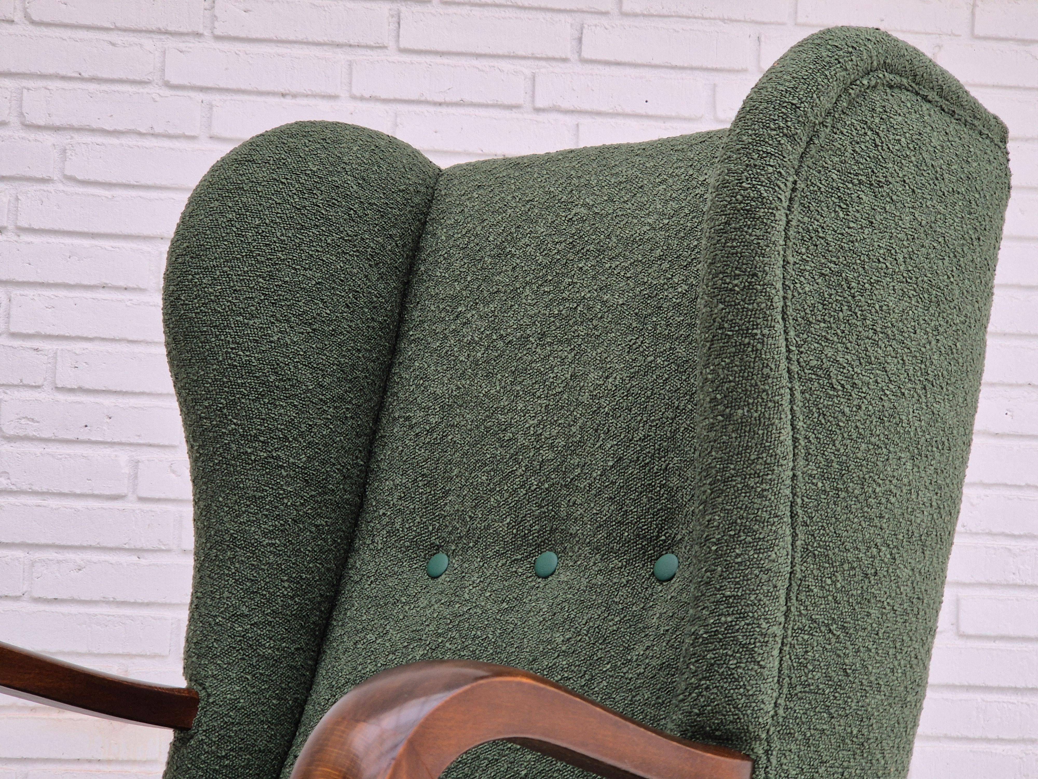 1950s, Danish design, restored high-back wingback chair, bottle green, beech  For Sale 9