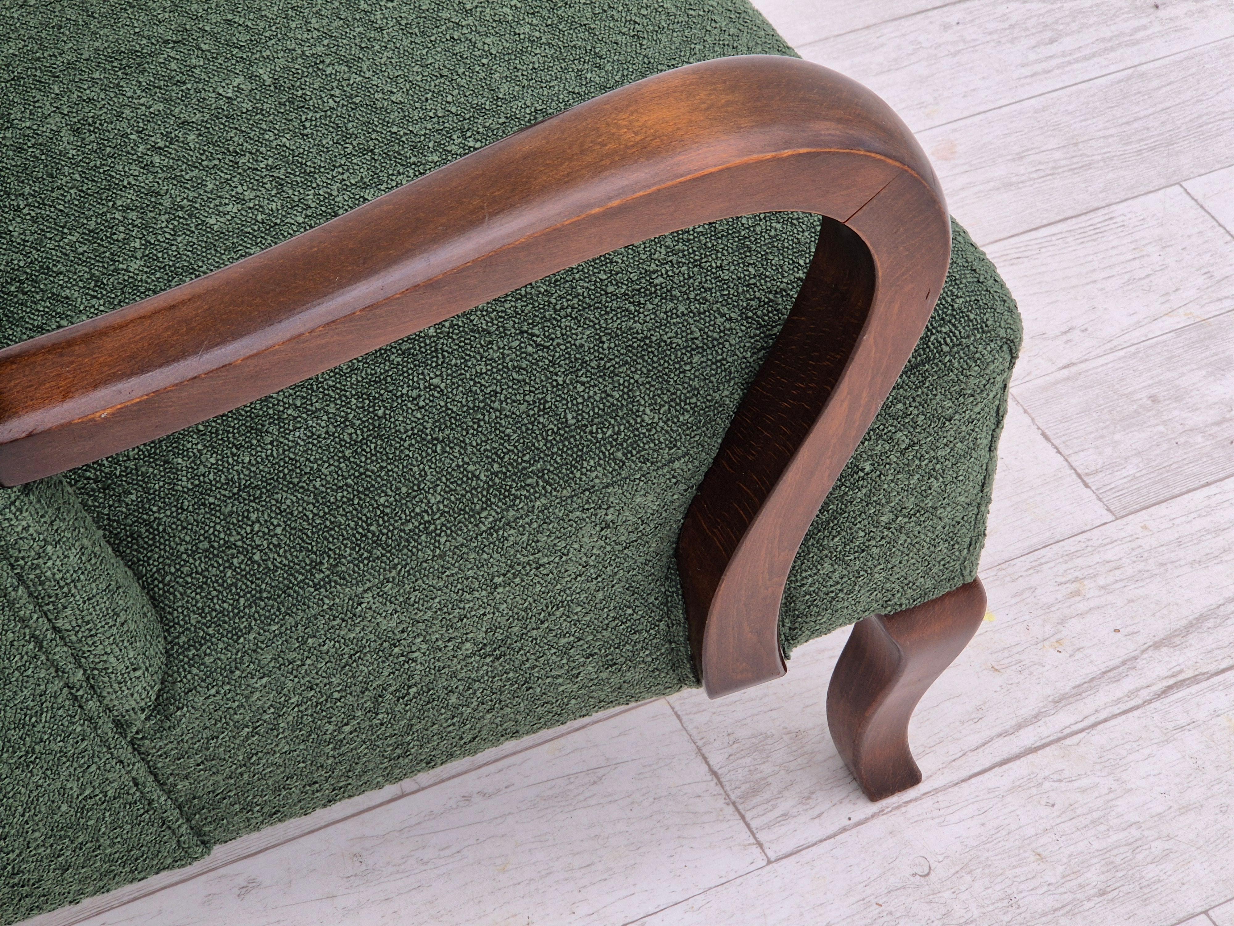 1950s, Danish design, restored high-back wingback chair, bottle green, beech  For Sale 11
