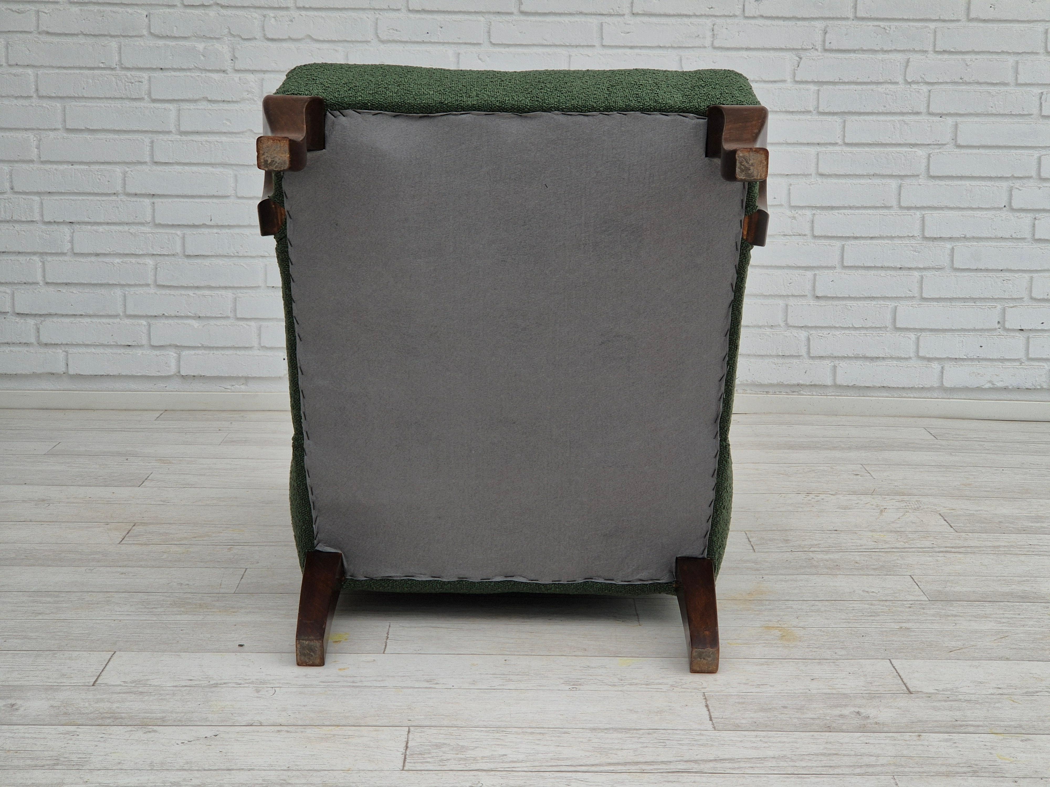 1950s, Danish design, restored high-back wingback chair, bottle green, beech  For Sale 12
