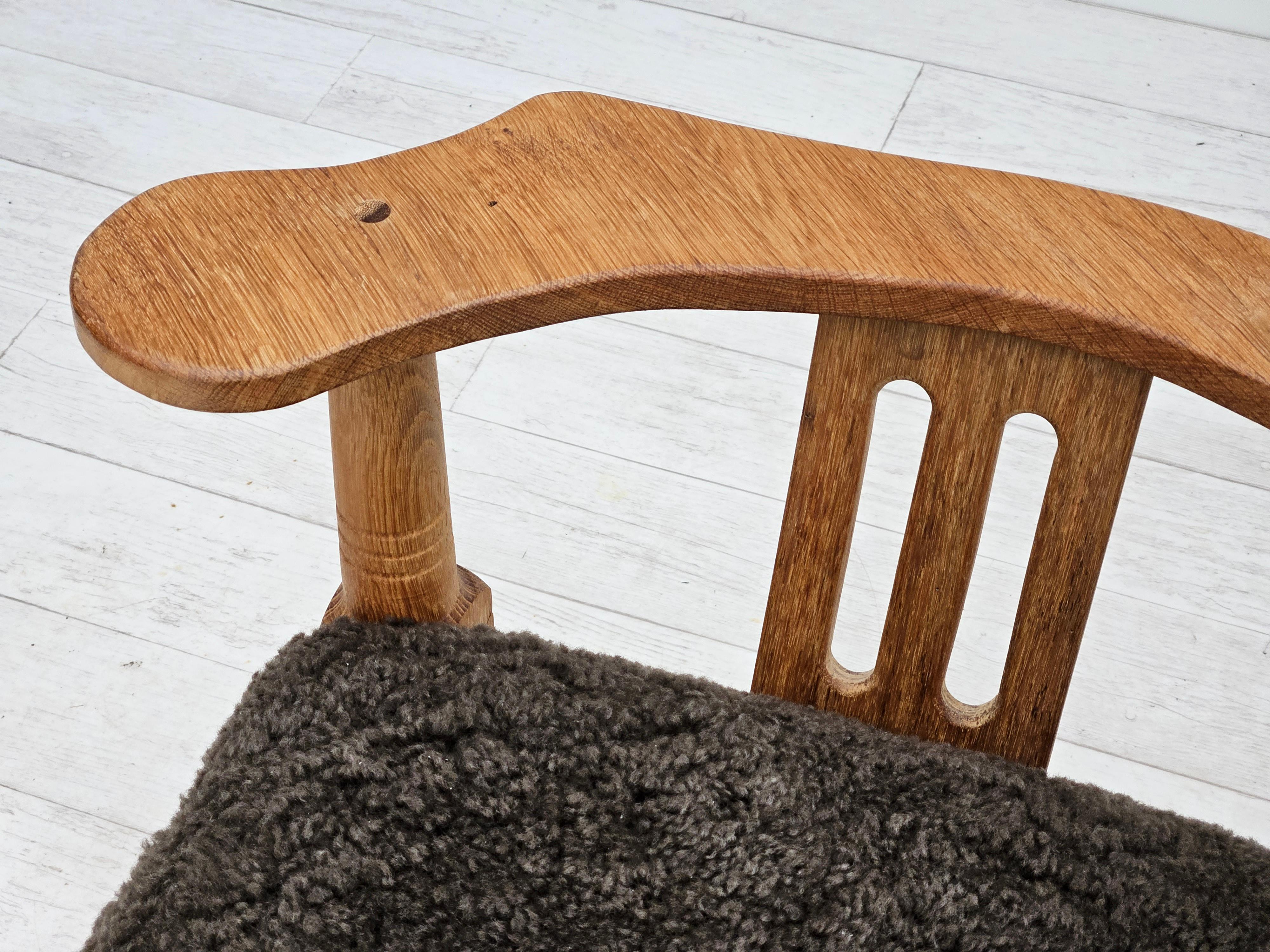1950s, Danish design, reupholstered armchair, New Zealand sheepskin, oak wood. For Sale 8