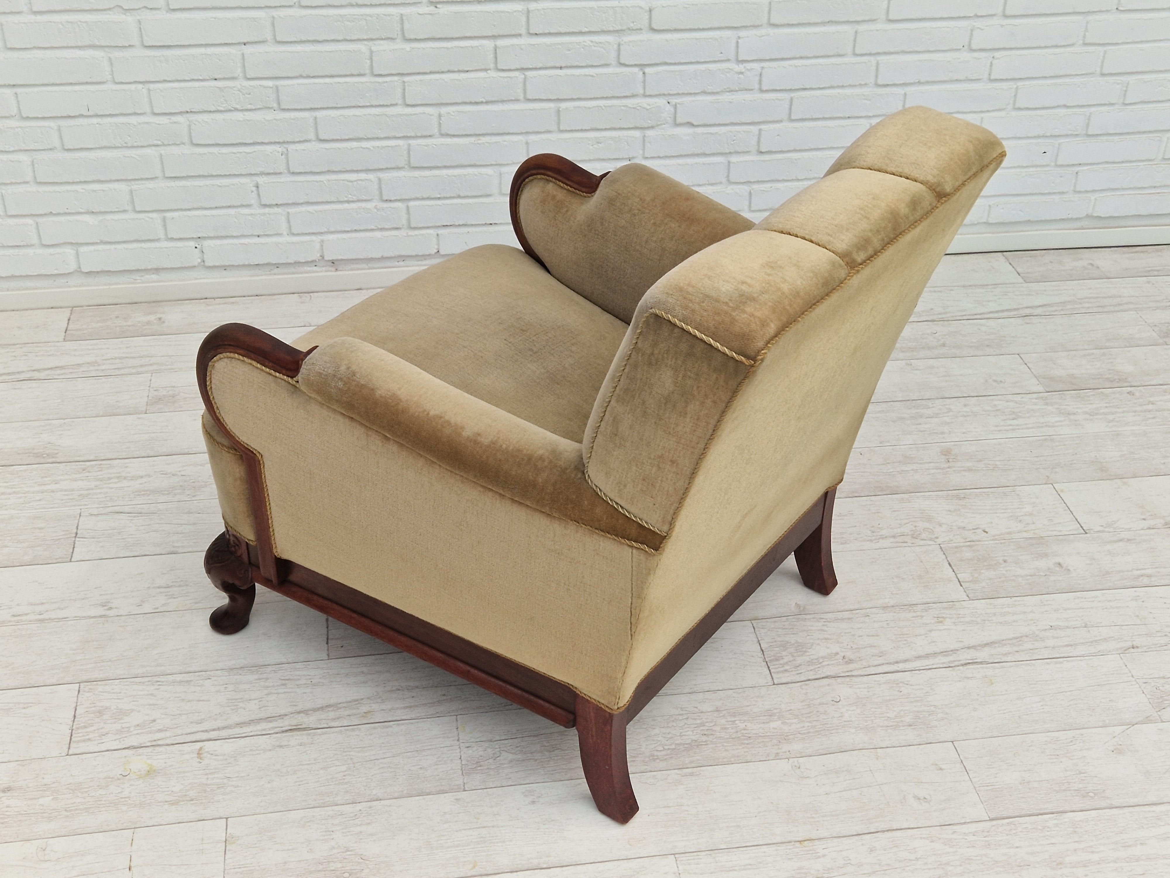 1950s, Danish Design, Set of Armchairs, Teak Wood, Velour, Original Condition For Sale 5