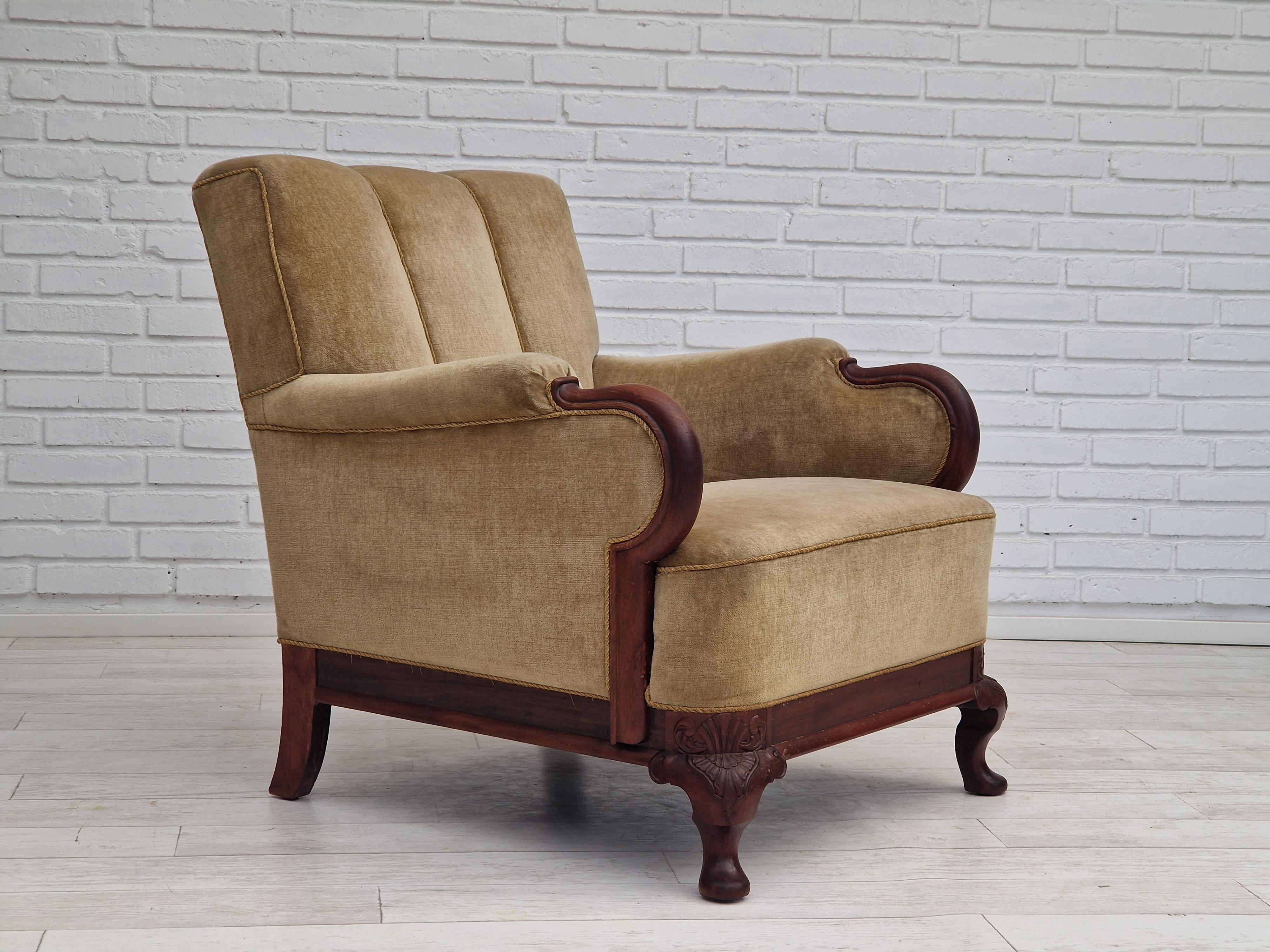 Mid-20th Century 1950s, Danish Design, Set of Armchairs, Teak Wood, Velour, Original Condition For Sale