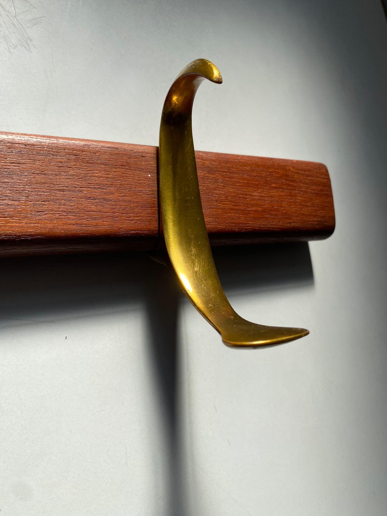 Mid-Century Modern 1950s Danish design solid teak and brass hall coat rack For Sale