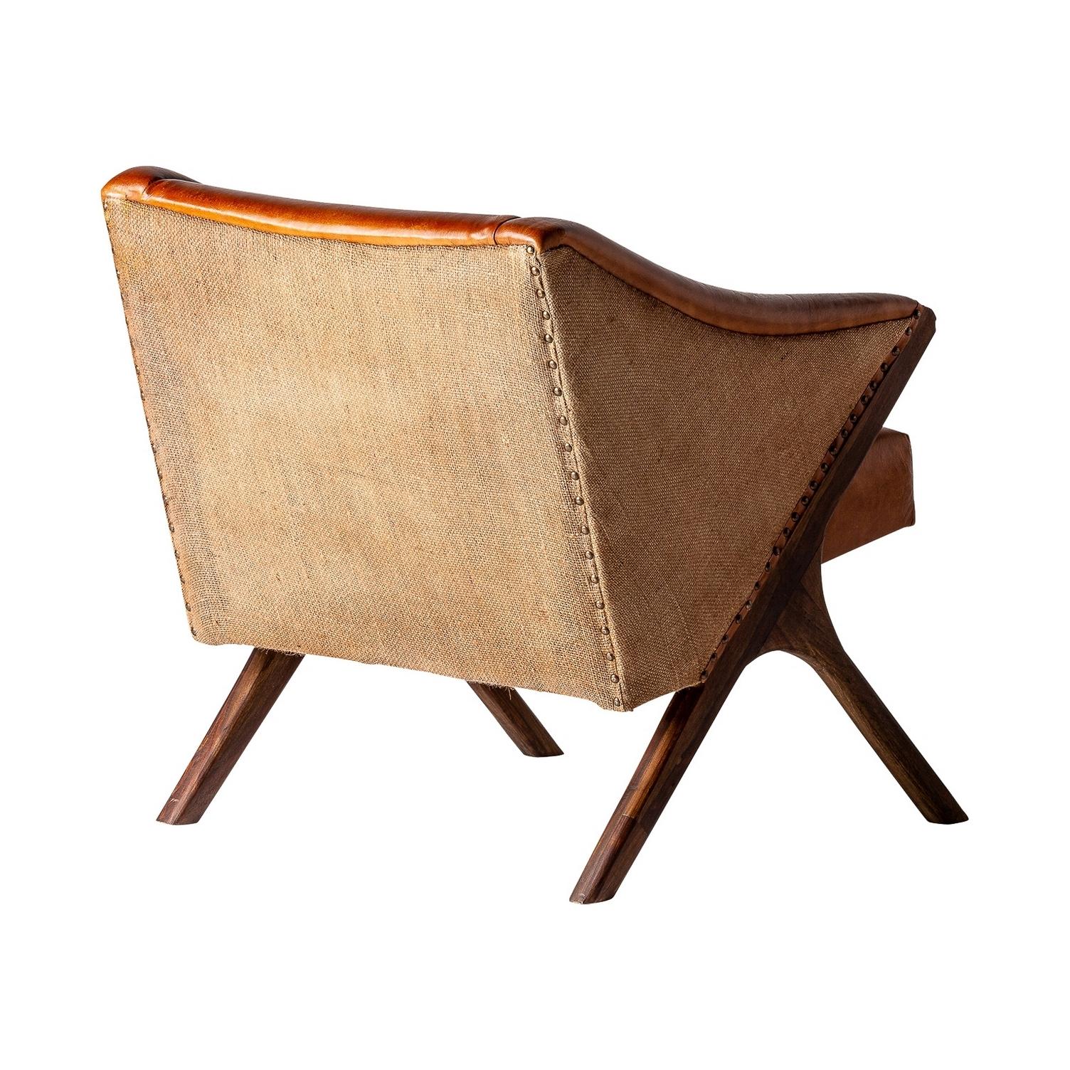 Contemporary 1950s Danish Design Style Cognac Leather and Wooden Armchair