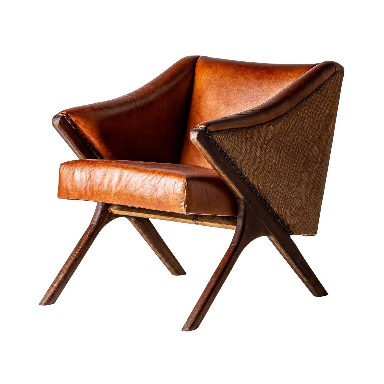 1950s Danish Design Style Cognac Leather and Wooden Armchair 2