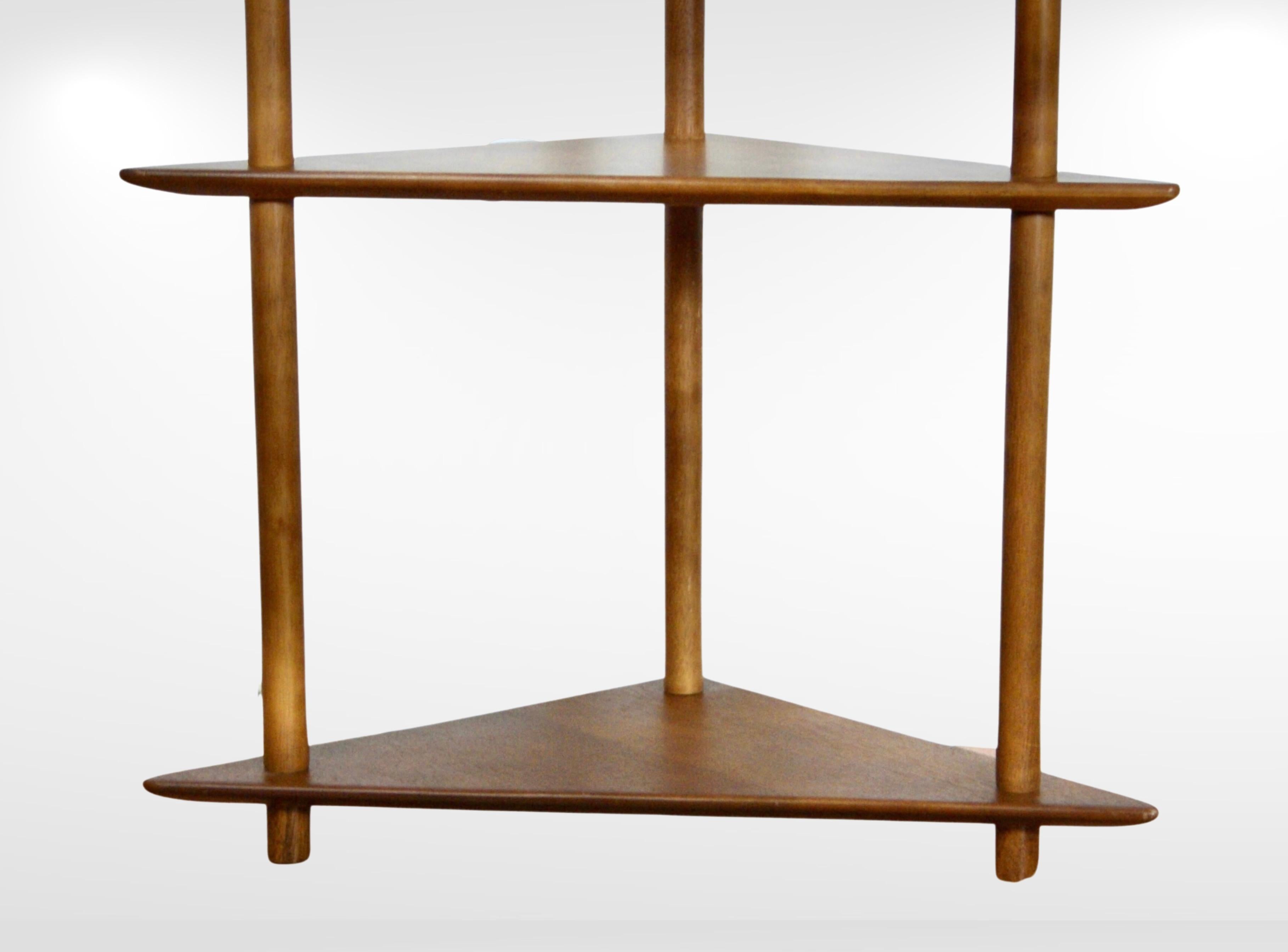 Mid-Century Modern 1950s Danish Design Teak Angled Corner Bookcase Standing Shelf Minimalist Design
