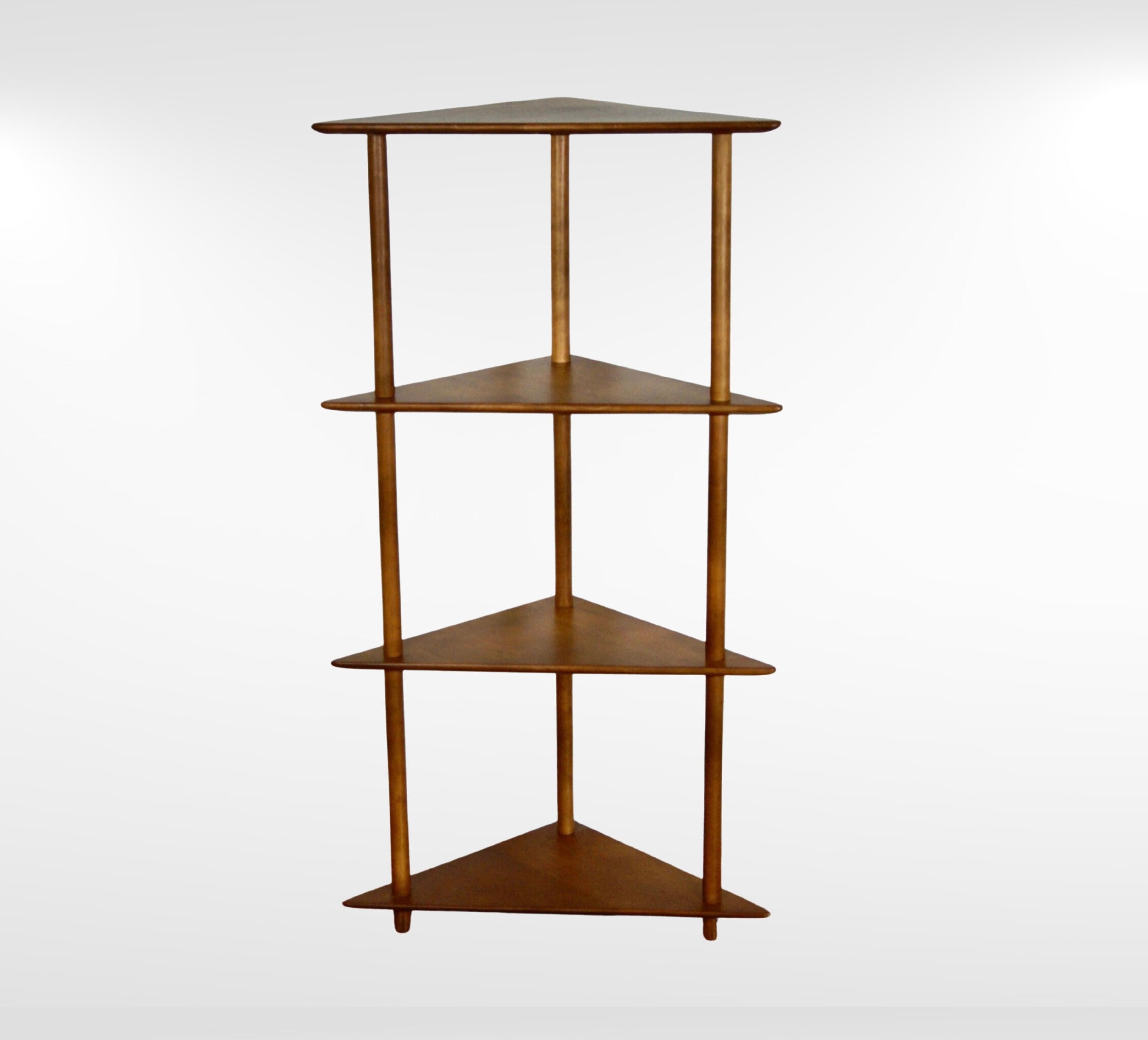 1950s Danish Design Teak Angled Corner Bookcase Standing Shelf Minimalist Design In Good Condition In Torquay, GB