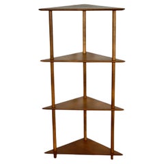 1950s Danish Design Teak Angled Corner Bookcase Standing Shelf Minimalist Design