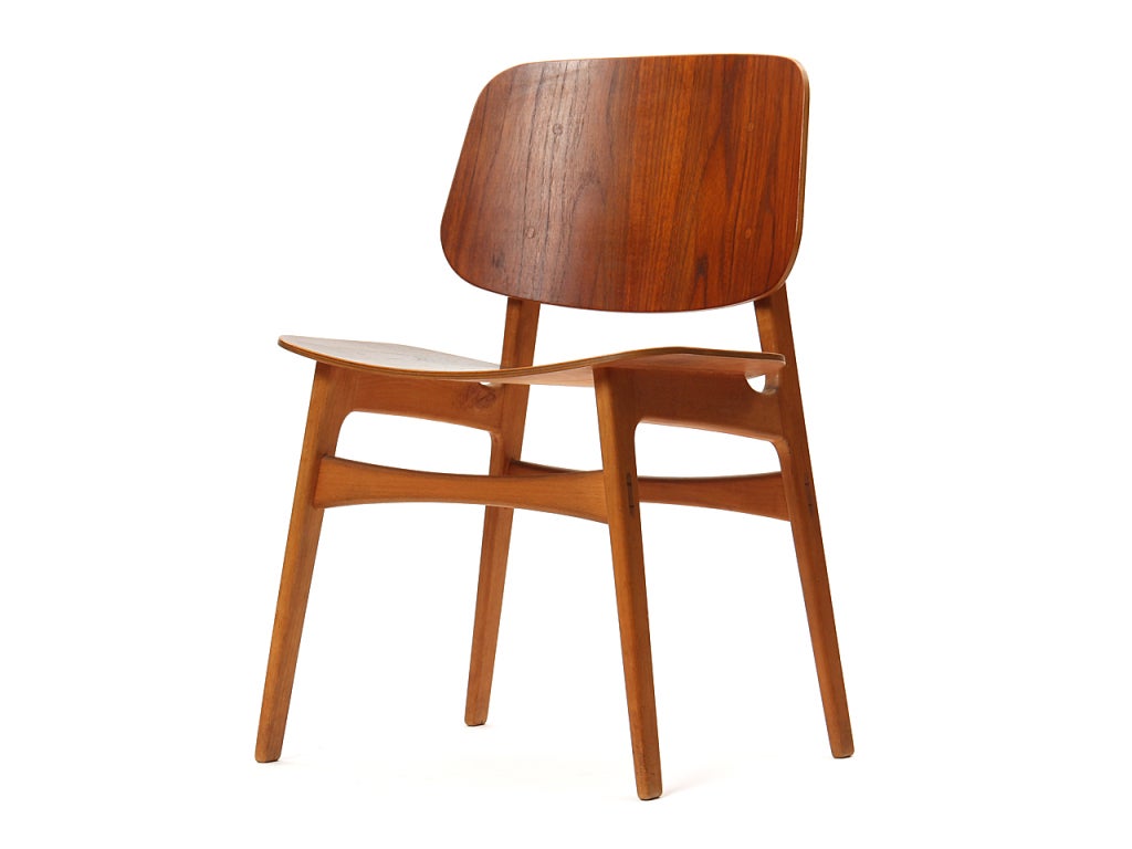 Scandinavian Modern 1950s Danish Dining Chairs by Borge Mogensen in Teak and Beech For Sale