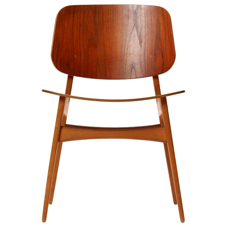 1950s Danish Dining Chairs by Borge Mogensen in Teak and Beech For Sale