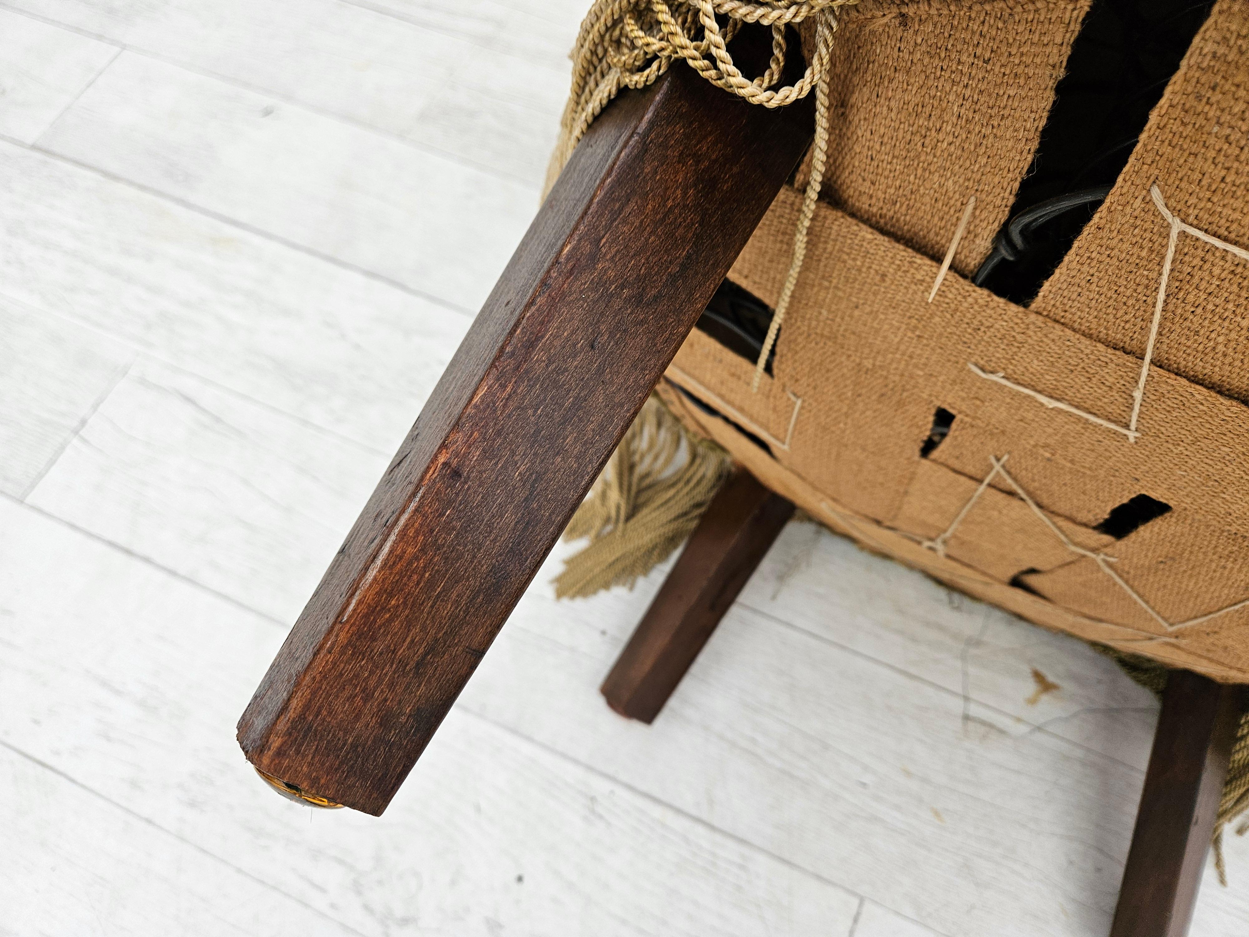 1950s, Danish easy chair, furniture velour, ash wood legs. For Sale 8
