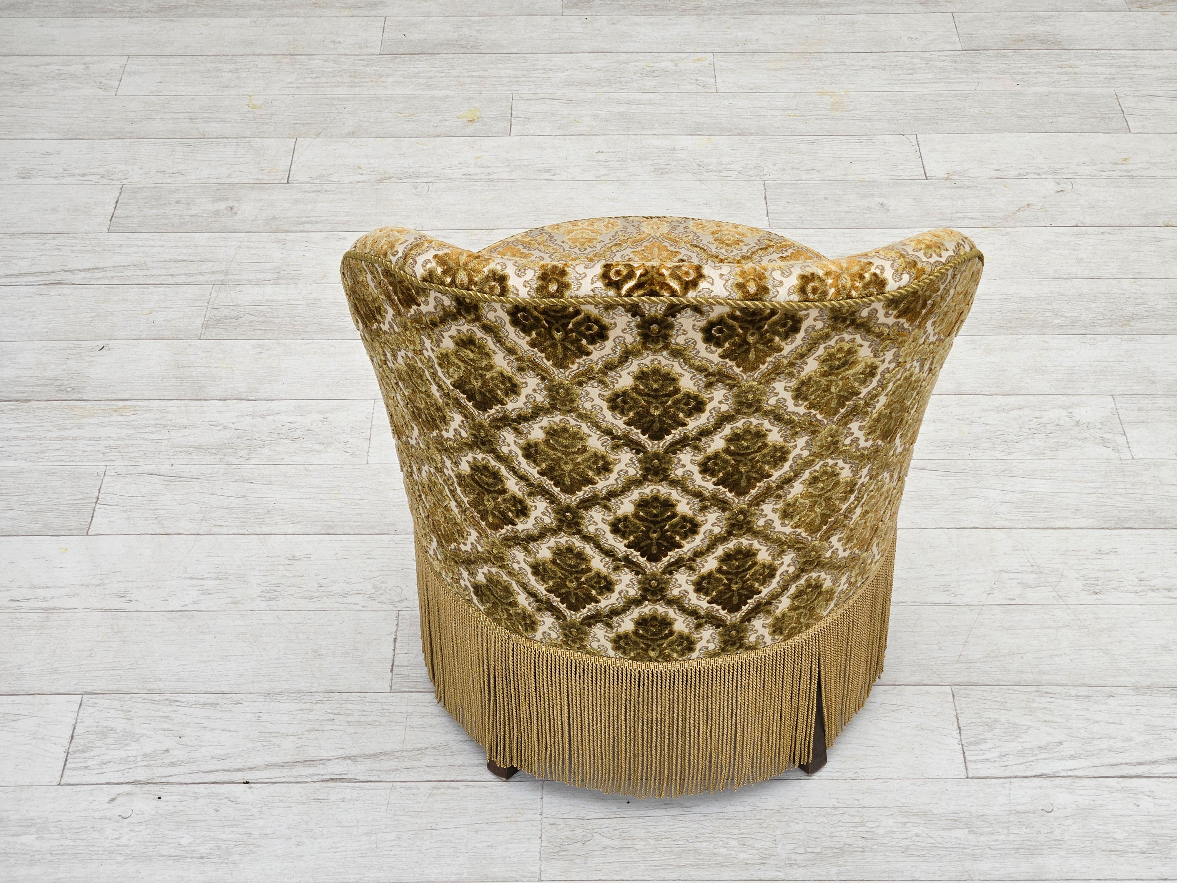 1950s, Danish easy chair, furniture velour, ash wood legs. For Sale 10
