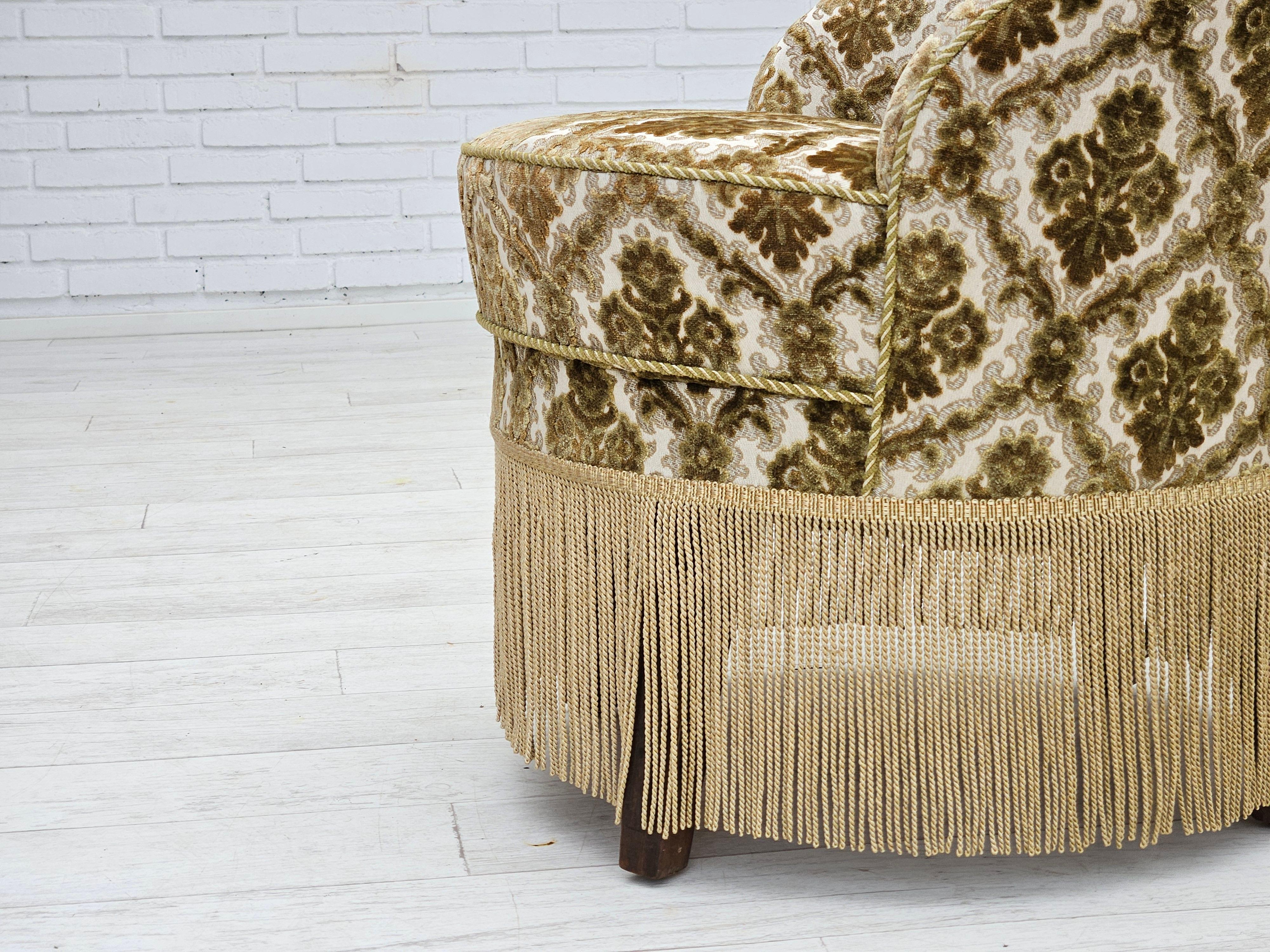 1950s, Danish easy chair, furniture velour, ash wood legs. For Sale 11