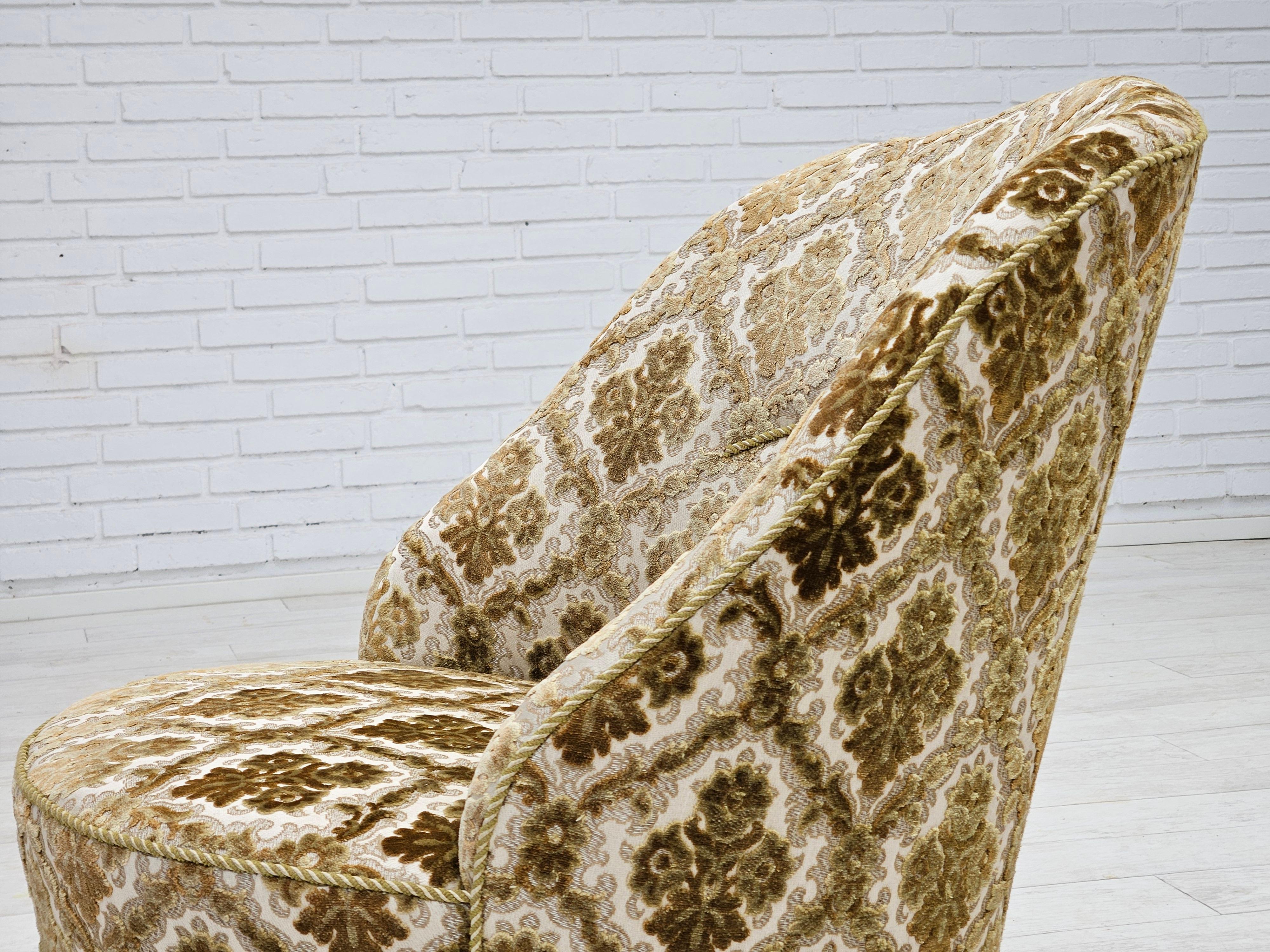 1950s, Danish easy chair, furniture velour, ash wood legs. For Sale 12