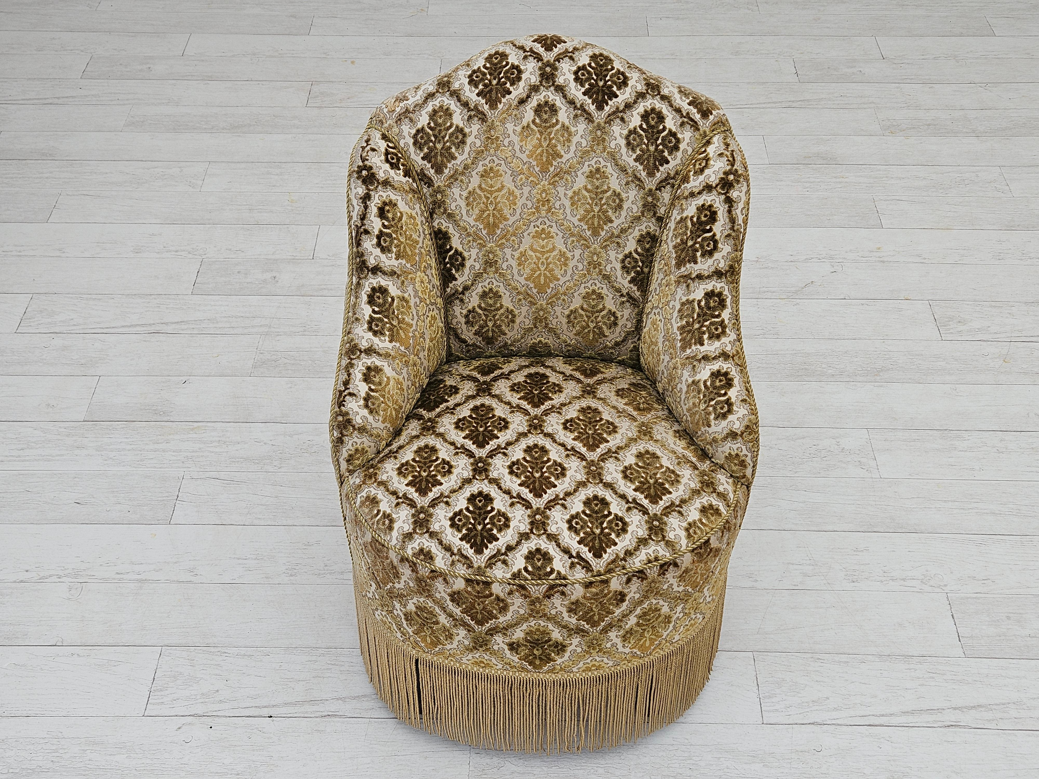 Scandinavian Modern 1950s, Danish easy chair, furniture velour, ash wood legs. For Sale