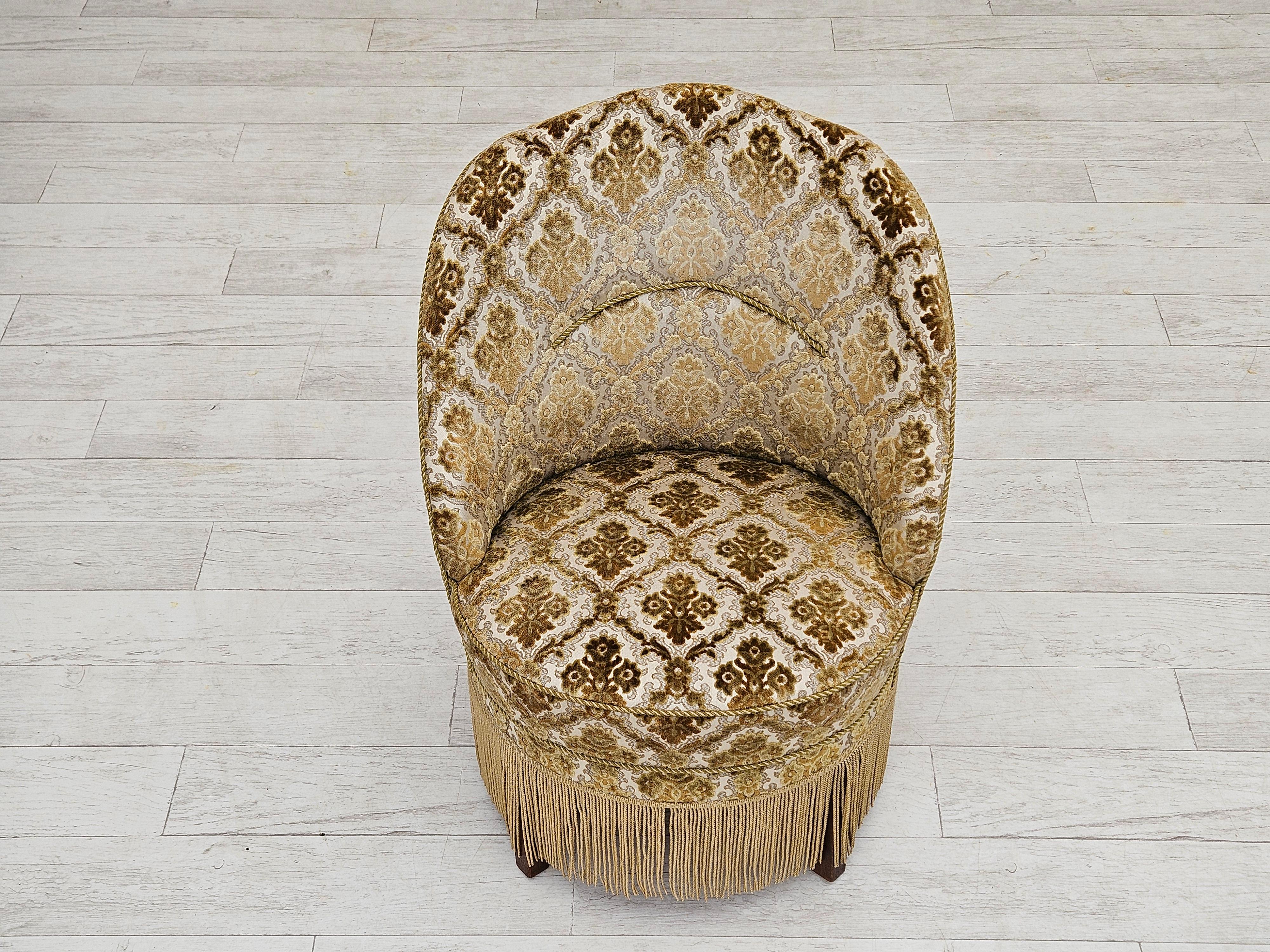Scandinavian Modern 1950s, Danish easy chair, furniture velour, ash wood legs. For Sale