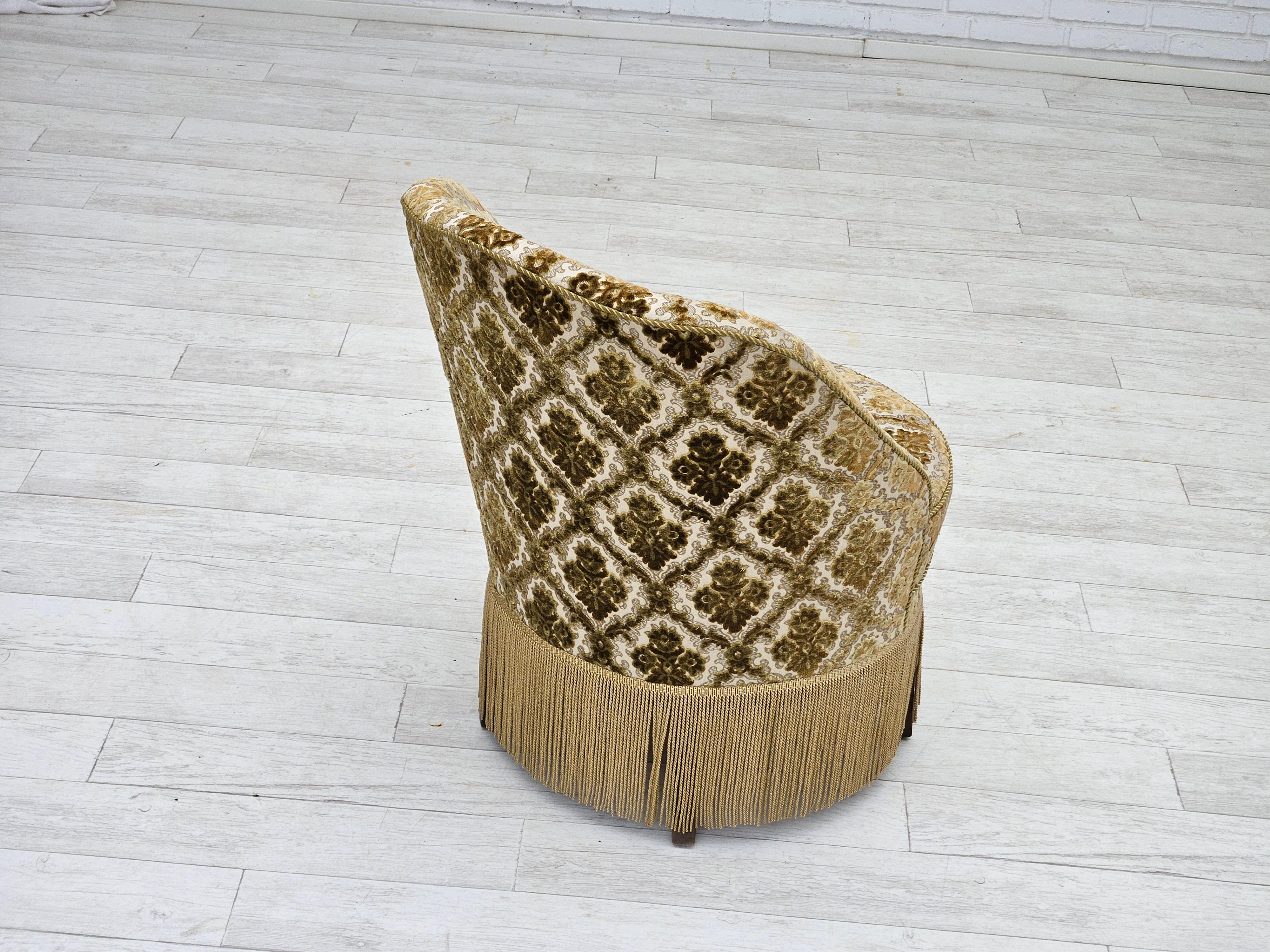 Mid-20th Century 1950s, Danish easy chair, furniture velour, ash wood legs. For Sale