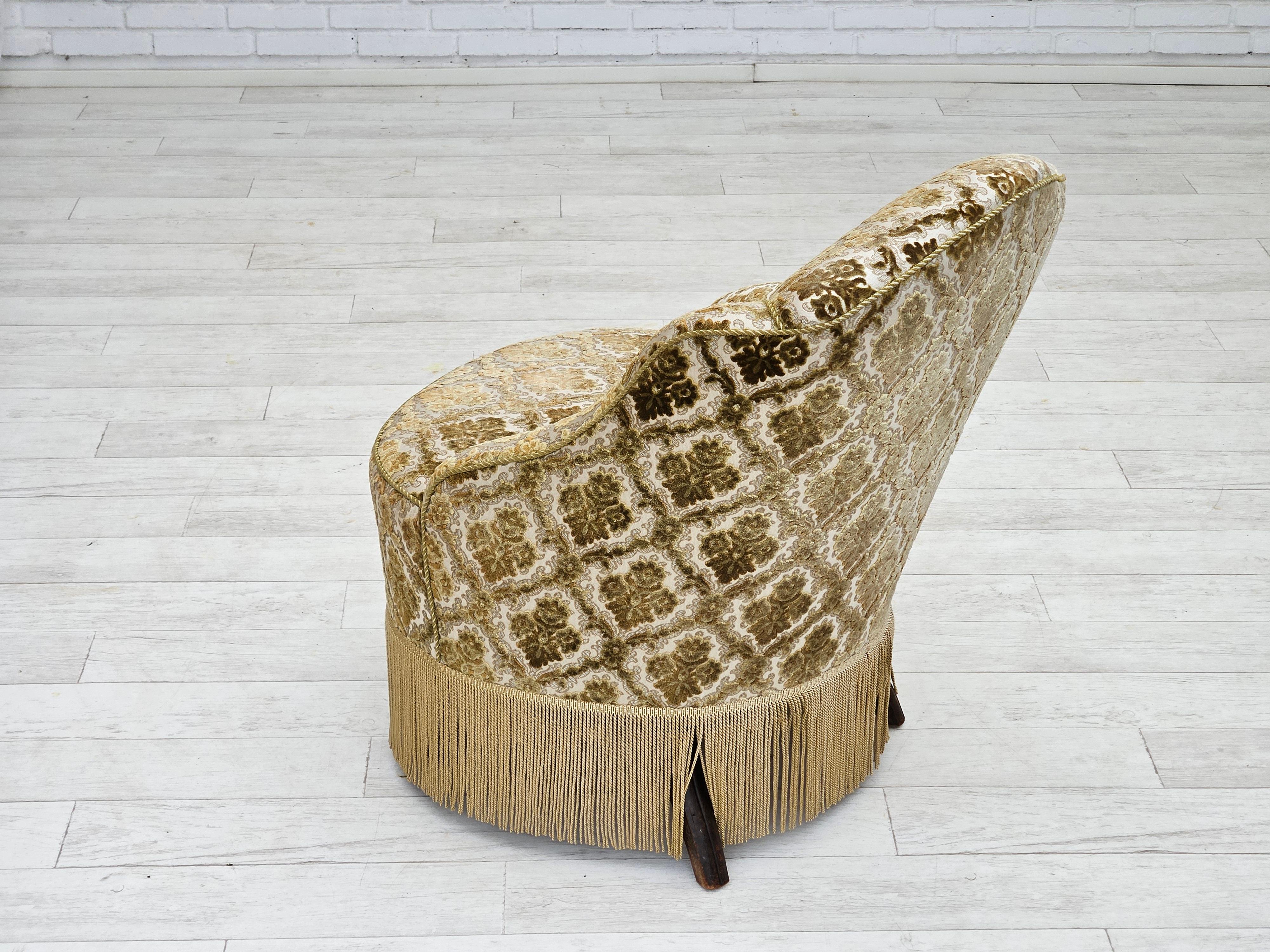 1950s, Danish easy chair, furniture velour, ash wood legs. For Sale 1