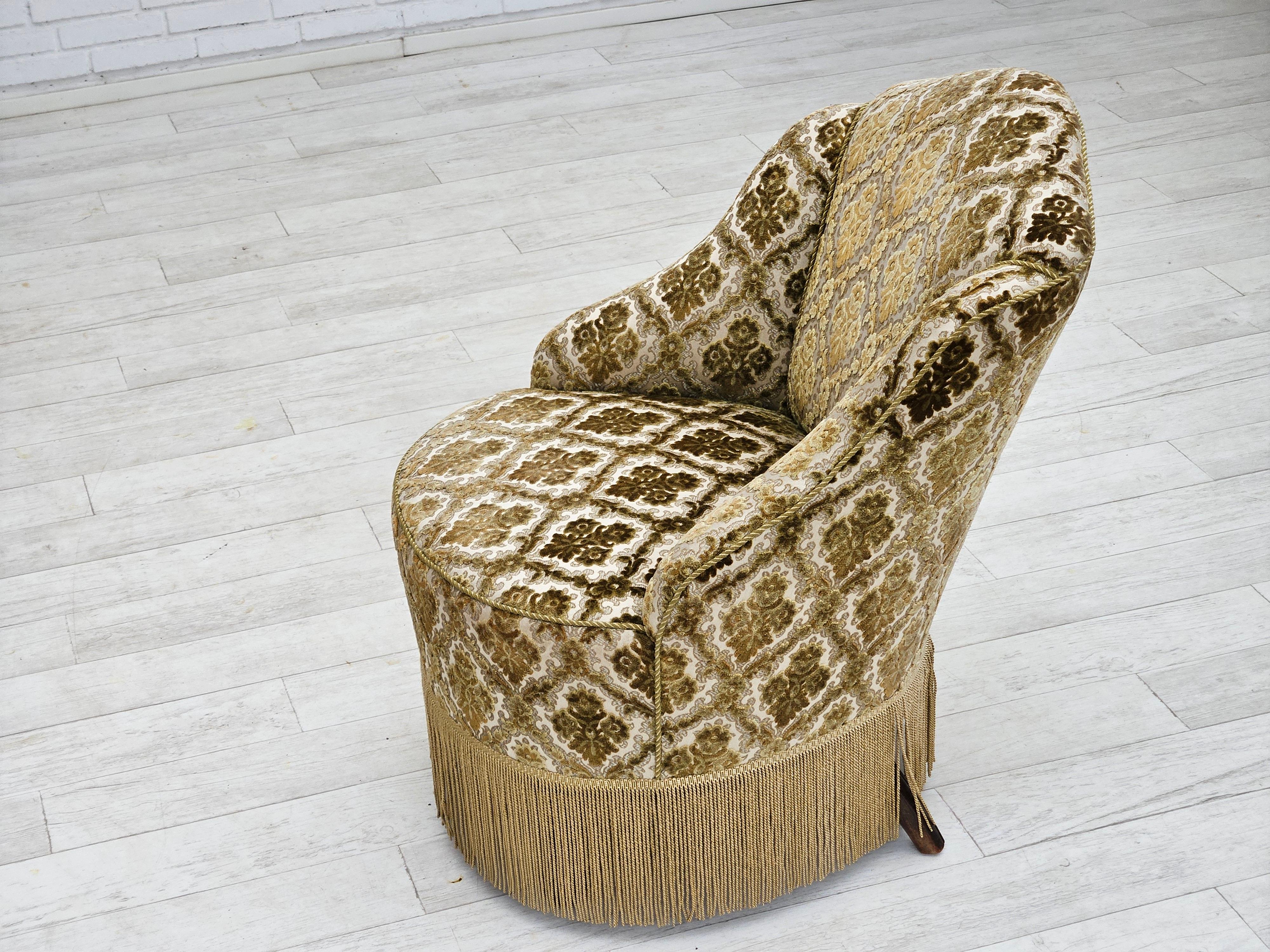 1950s, Danish easy chair, furniture velour, ash wood legs. For Sale 2