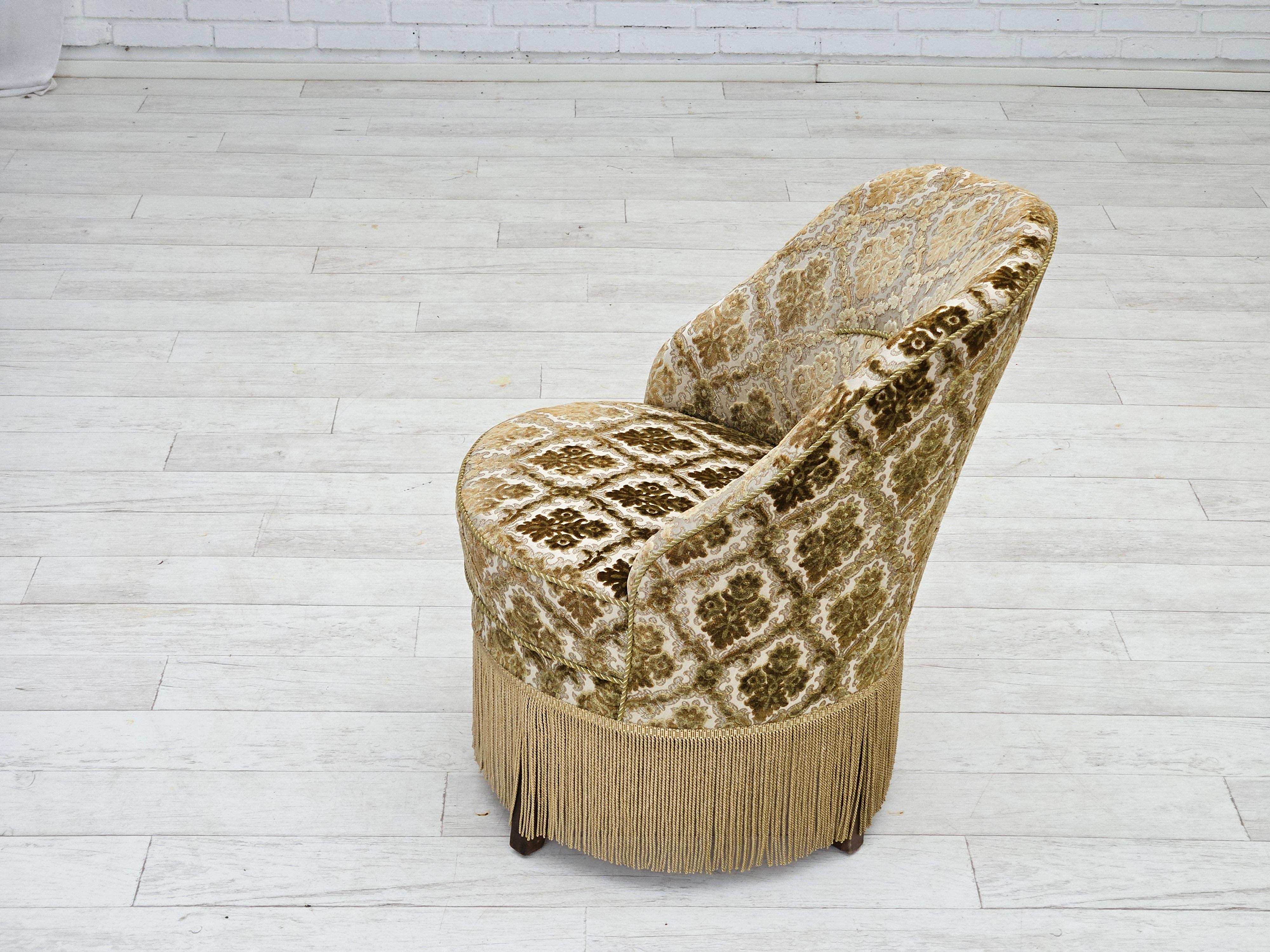 1950s, Danish easy chair, furniture velour, ash wood legs. For Sale 2