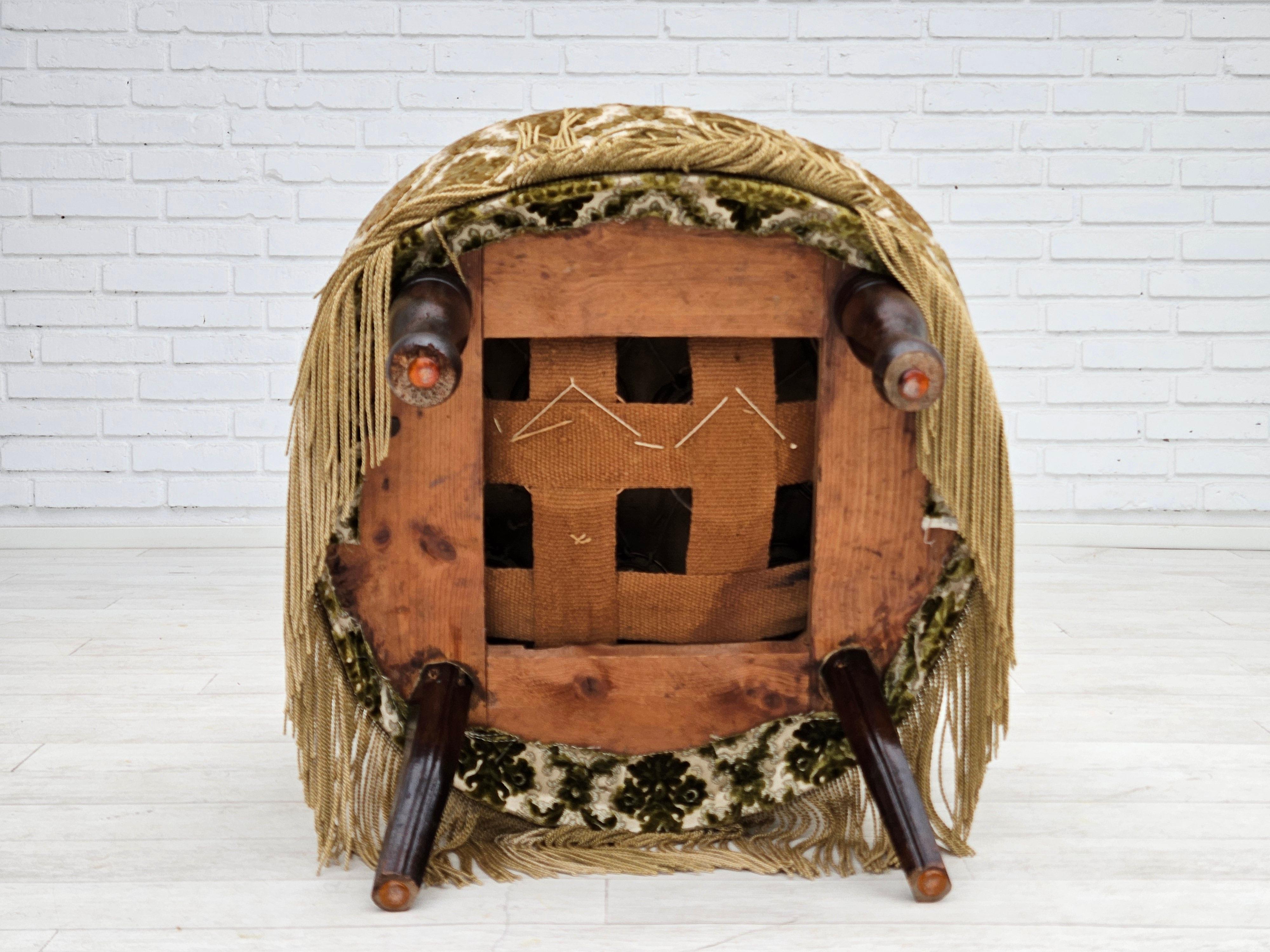 1950s, Danish easy chair, furniture velour, ash wood legs. For Sale 3