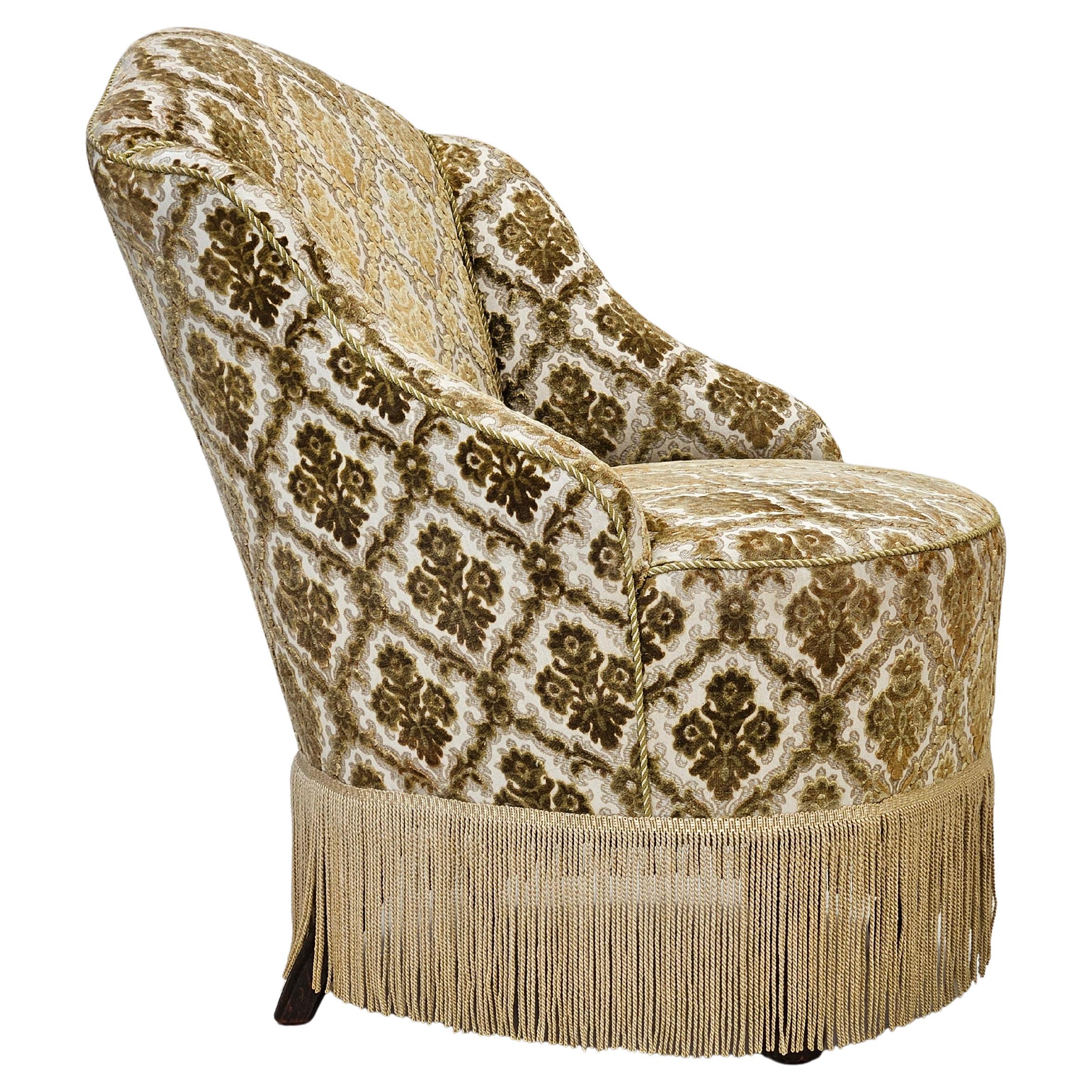 1950s, Danish easy chair, furniture velour, ash wood legs.