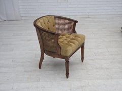 1950s, Danish easy chair, furniture velour, furniture mesh, oak wood.