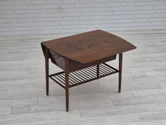 1950s, Danish foldable coffee table with drawer and shelf, original condition.