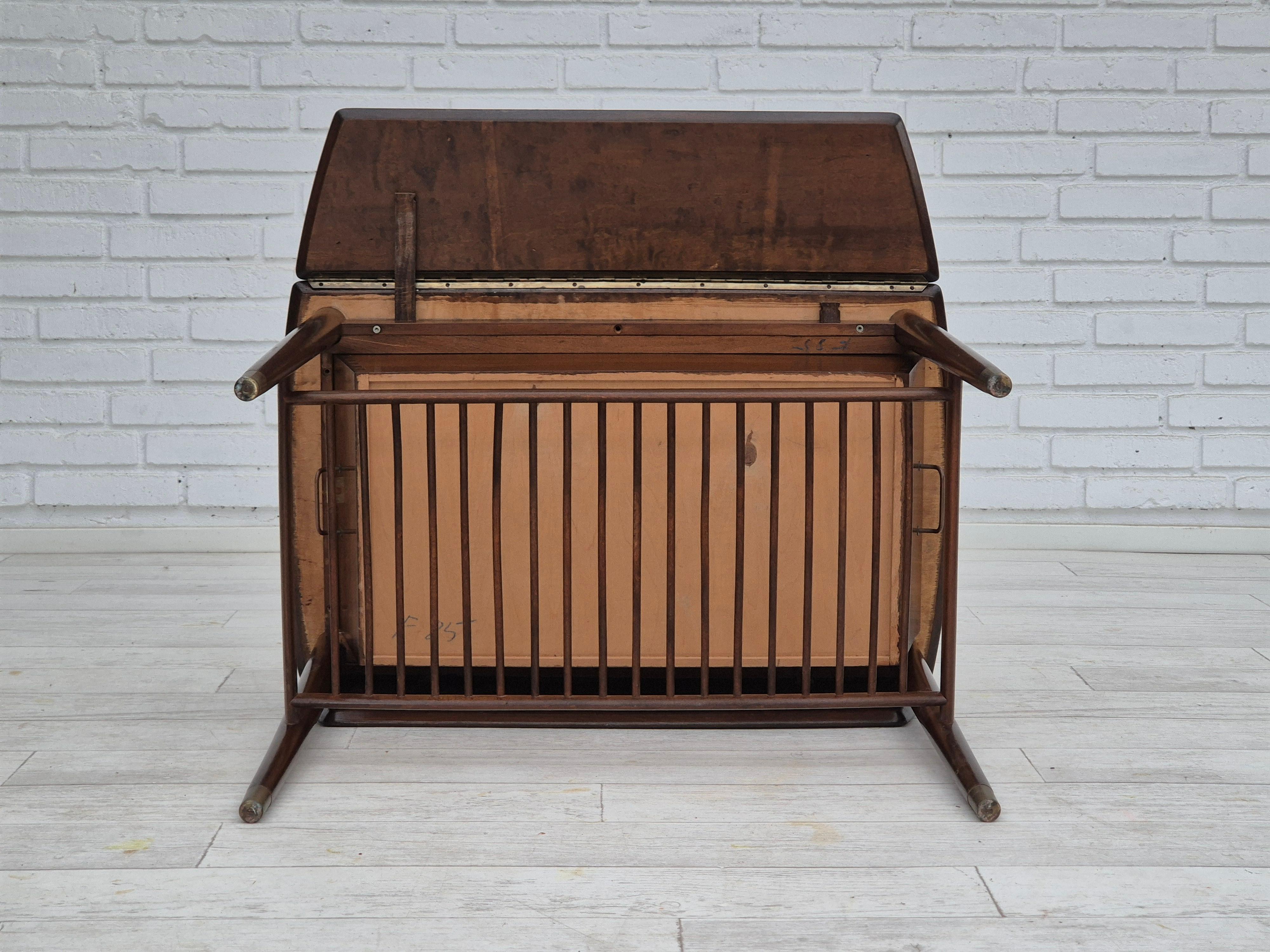 Mid-20th Century 1950s, Danish foldable coffee table with drawer and shelf, original condition. For Sale