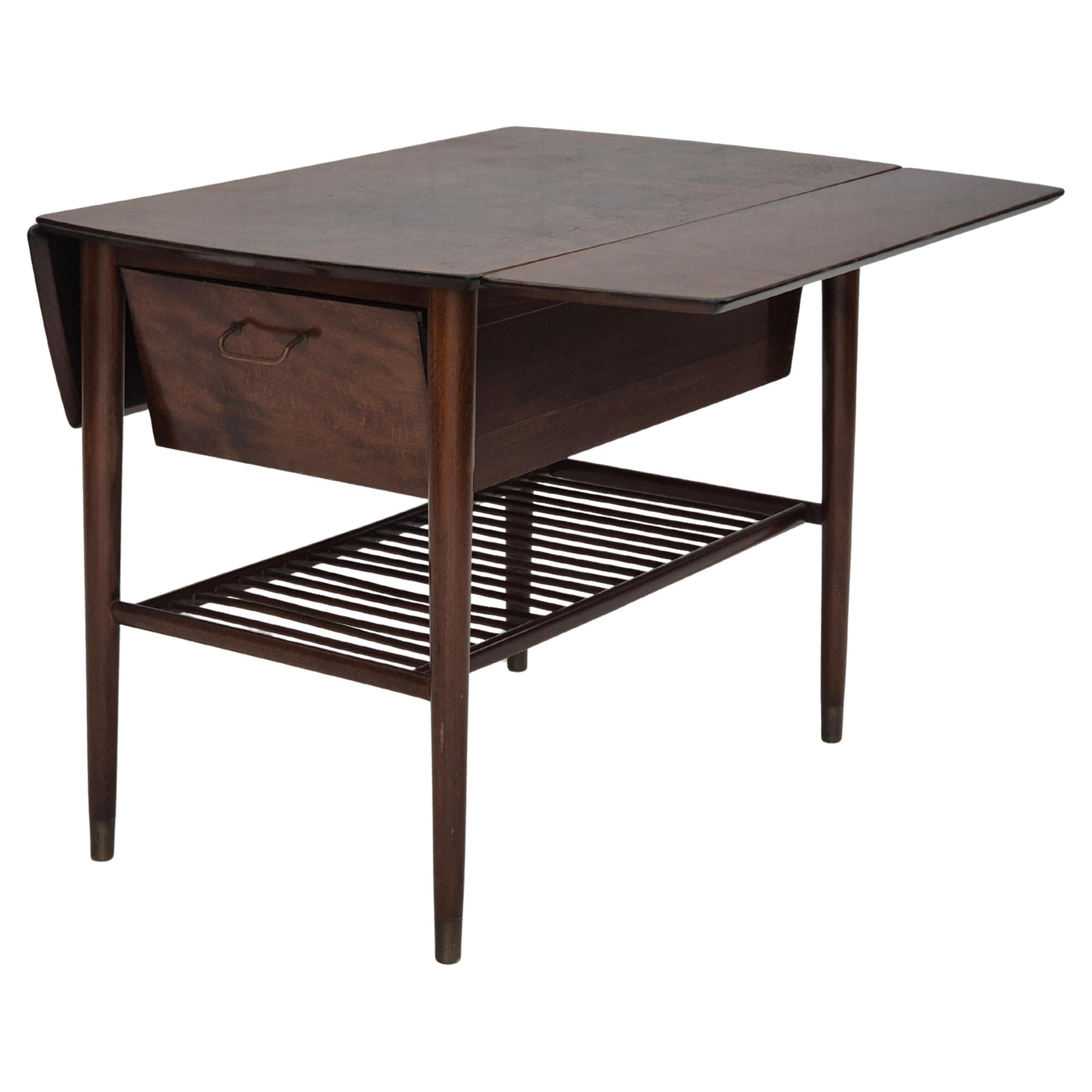 1950s, Danish foldable coffee table with drawer and shelf, original condition. For Sale