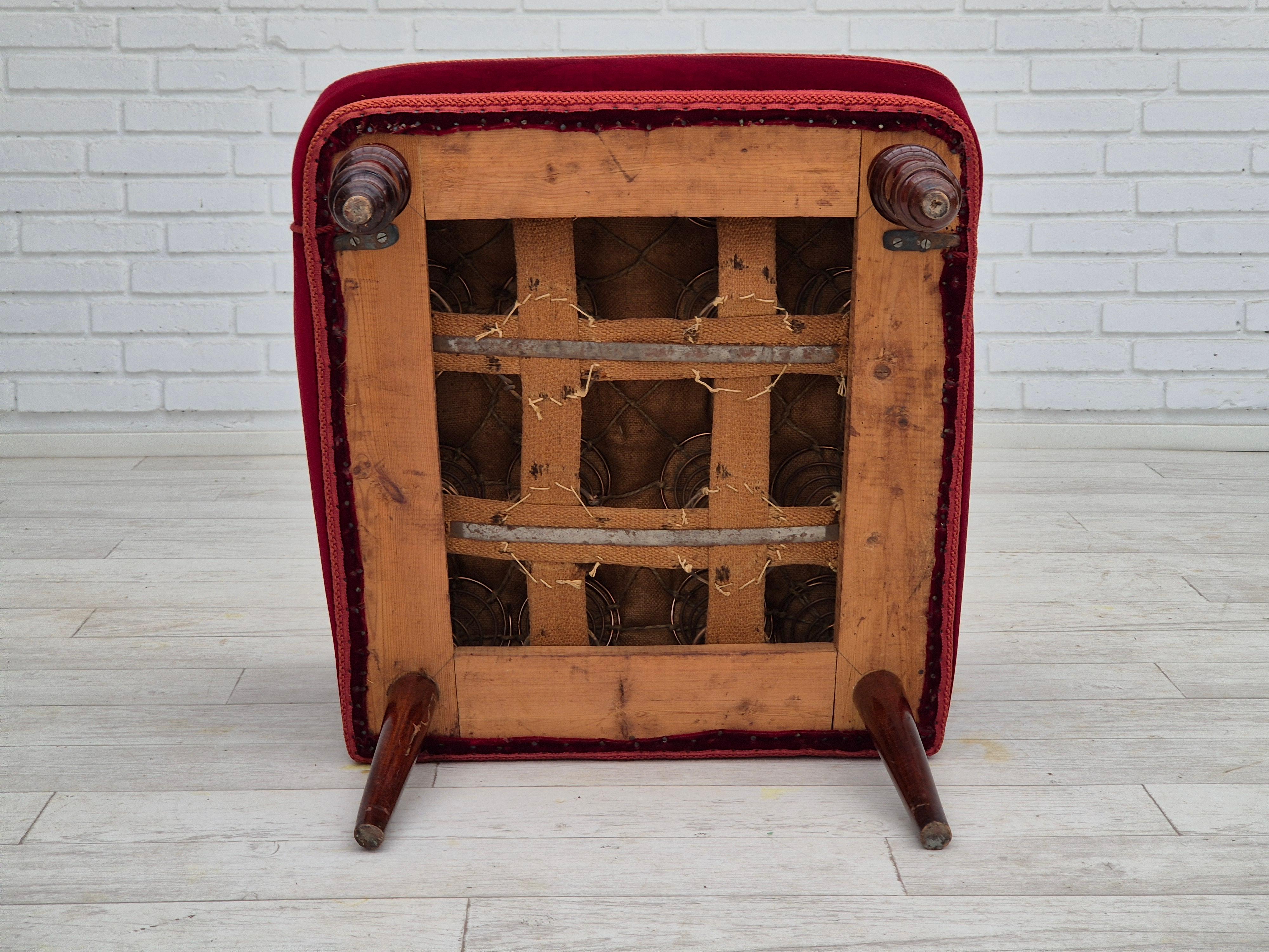 1950s, Danish handcrafted highback armchair, original condition, velour. 8