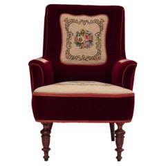 1950s, Danish handcrafted highback armchair, original condition, velour.