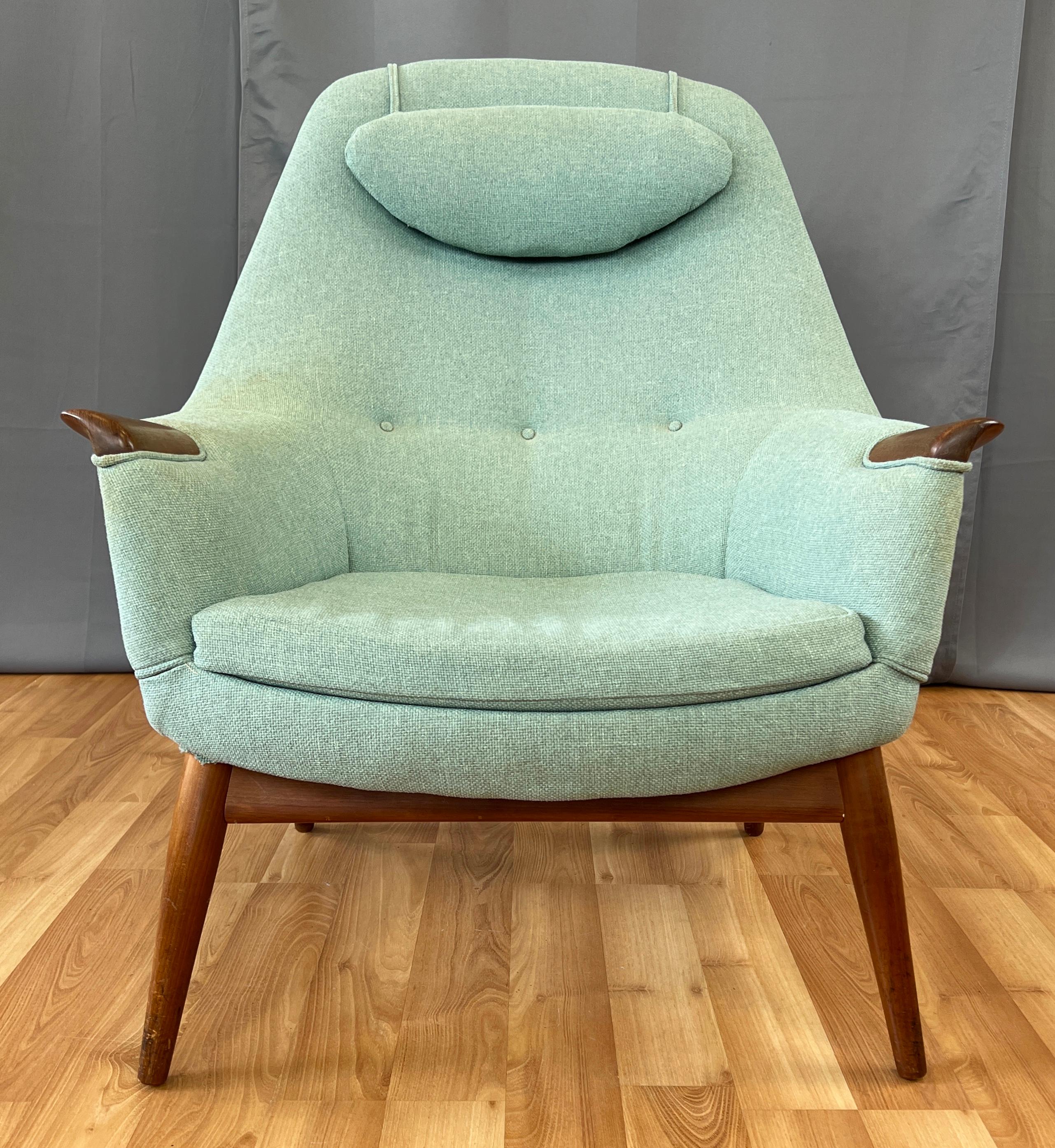 Scandinavian Modern 1950s Danish High-Back Lounge Chair with Teak Paws
