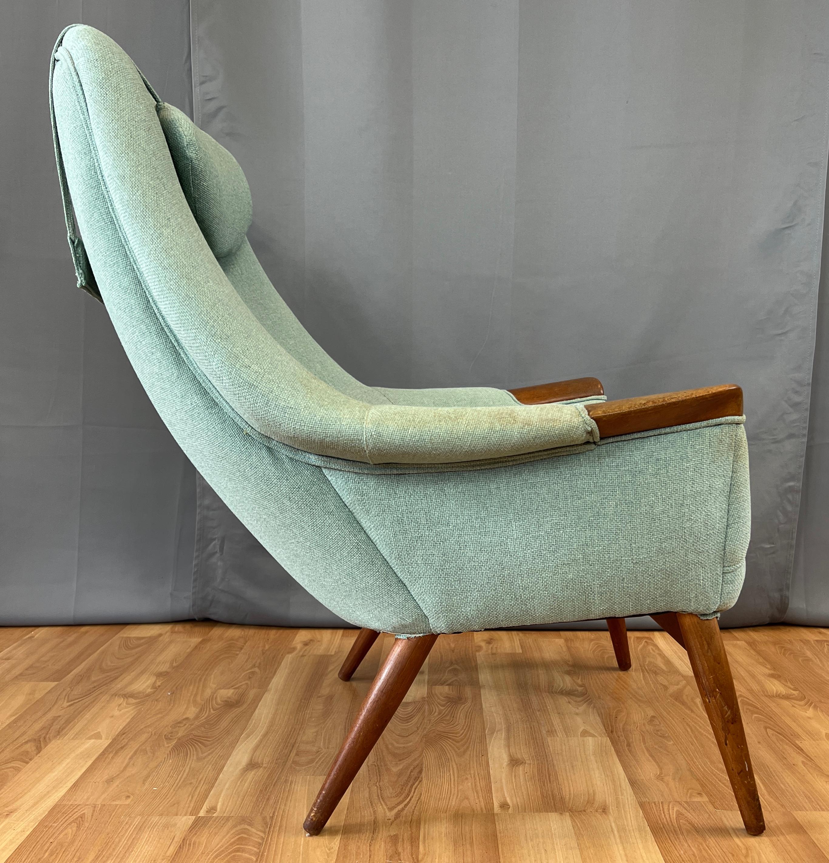 Mid-20th Century 1950s Danish High-Back Lounge Chair with Teak Paws