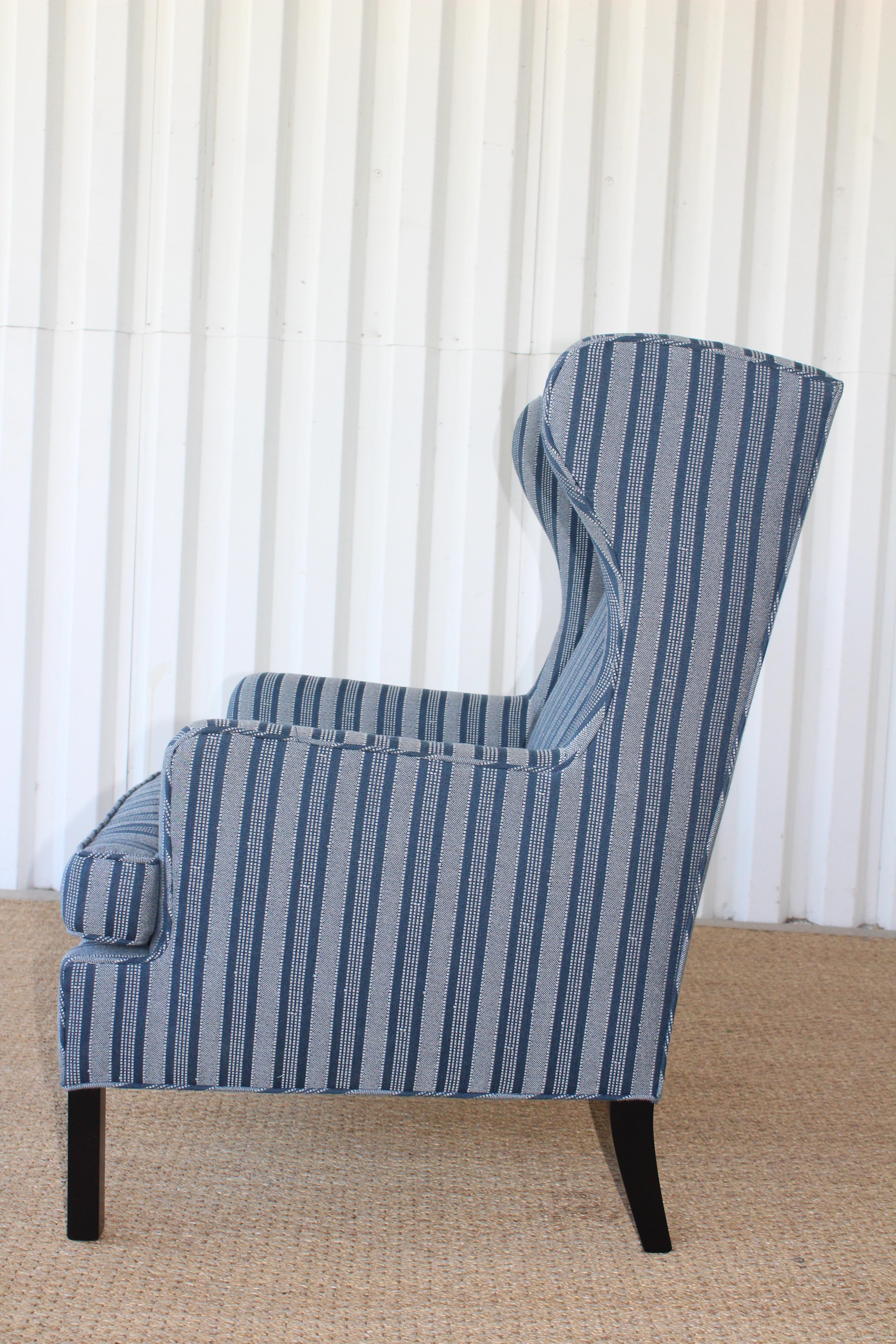 1950s Danish High Back Wing Chair Upholstered in Peter Dunham Textiles Fabric 3