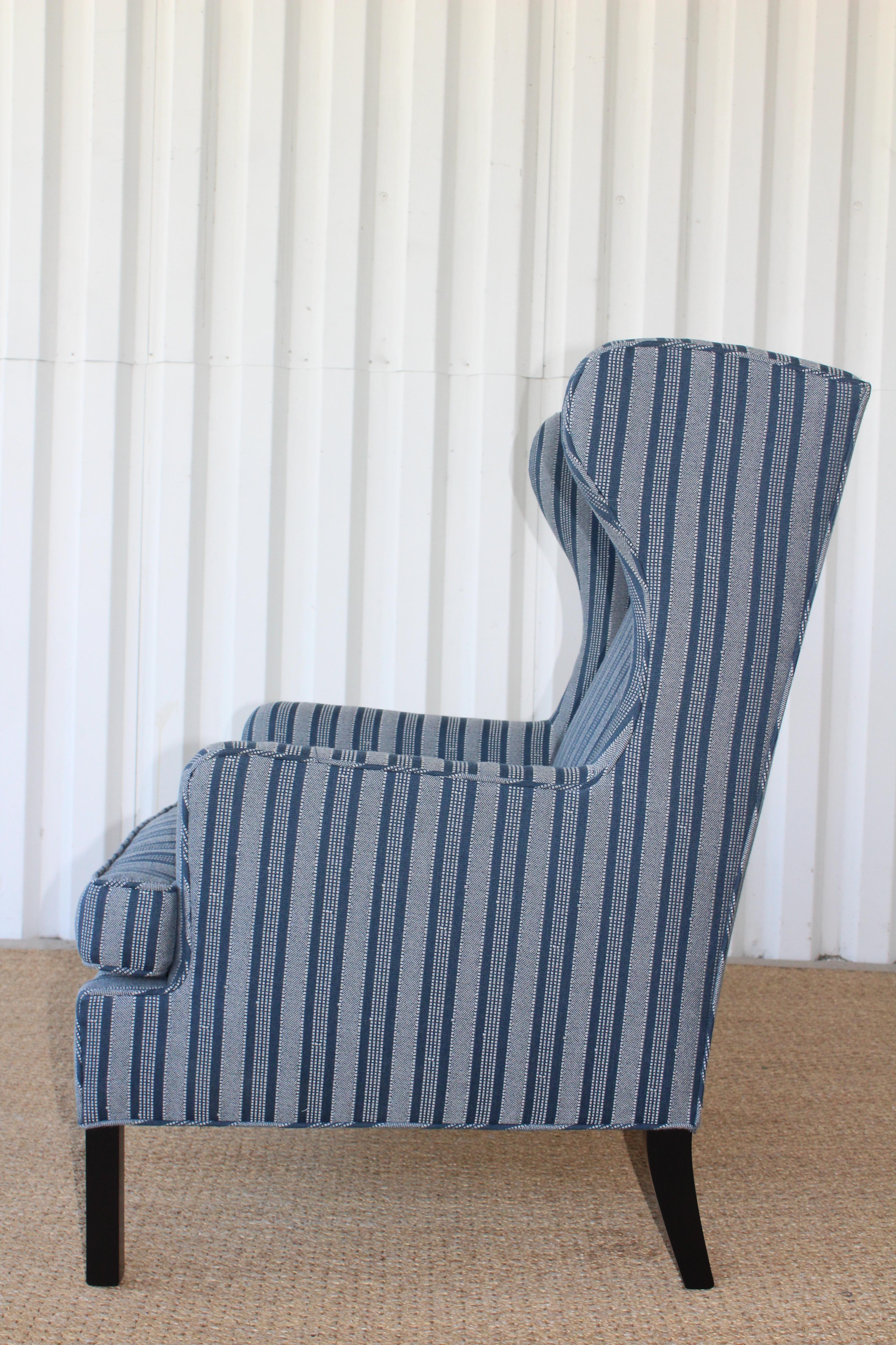 1950s Danish High Back Wing Chair Upholstered in Peter Dunham Textiles Fabric 4