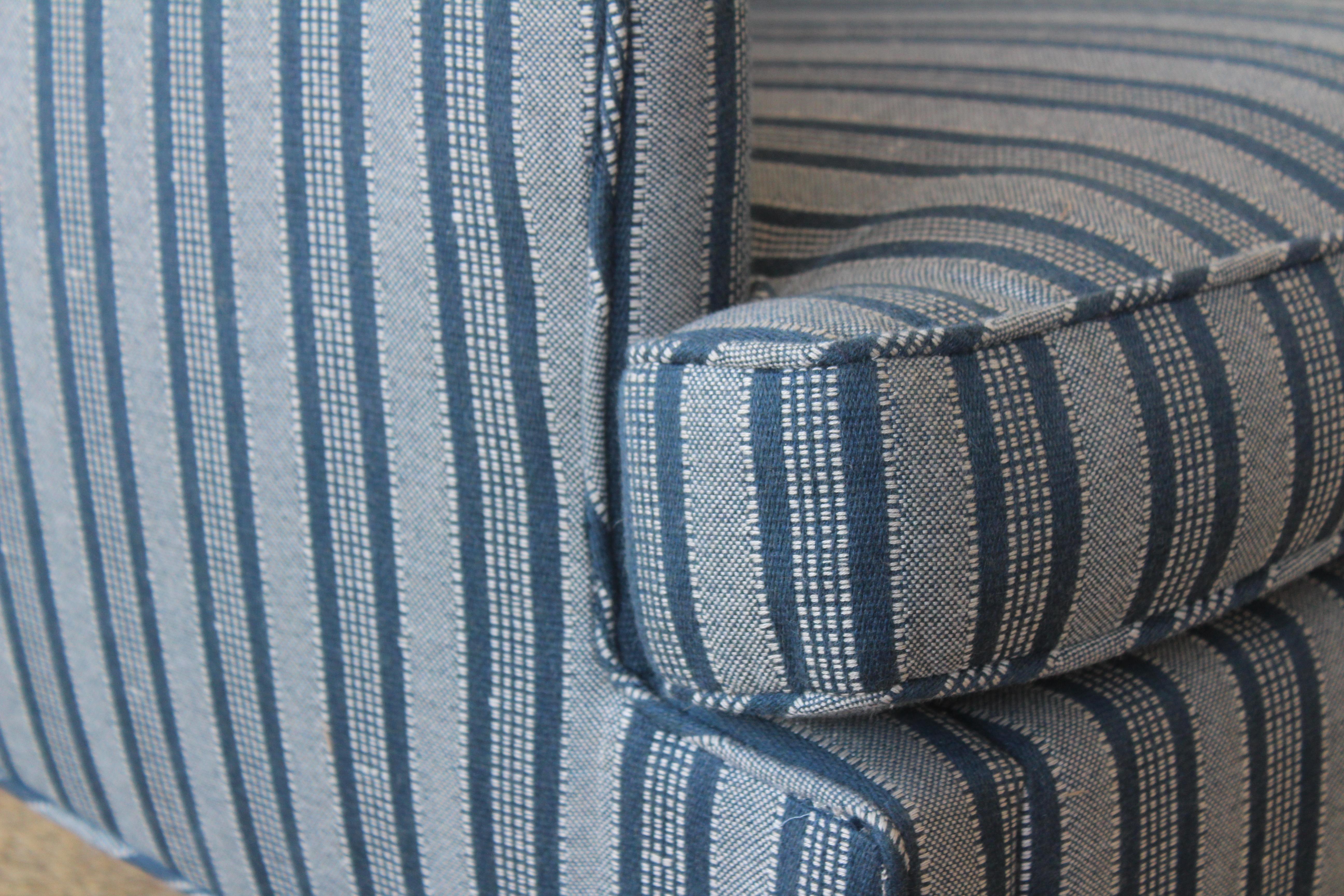 1950s Danish High Back Wing Chair Upholstered in Peter Dunham Textiles Fabric 1