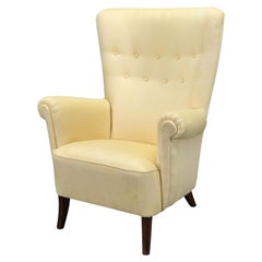 Chaise longue danoise à dossier haut des années 1950 nouvellement retapissée