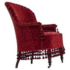 1950s, Danish highback armchair, furniture velour, beech wood legs.