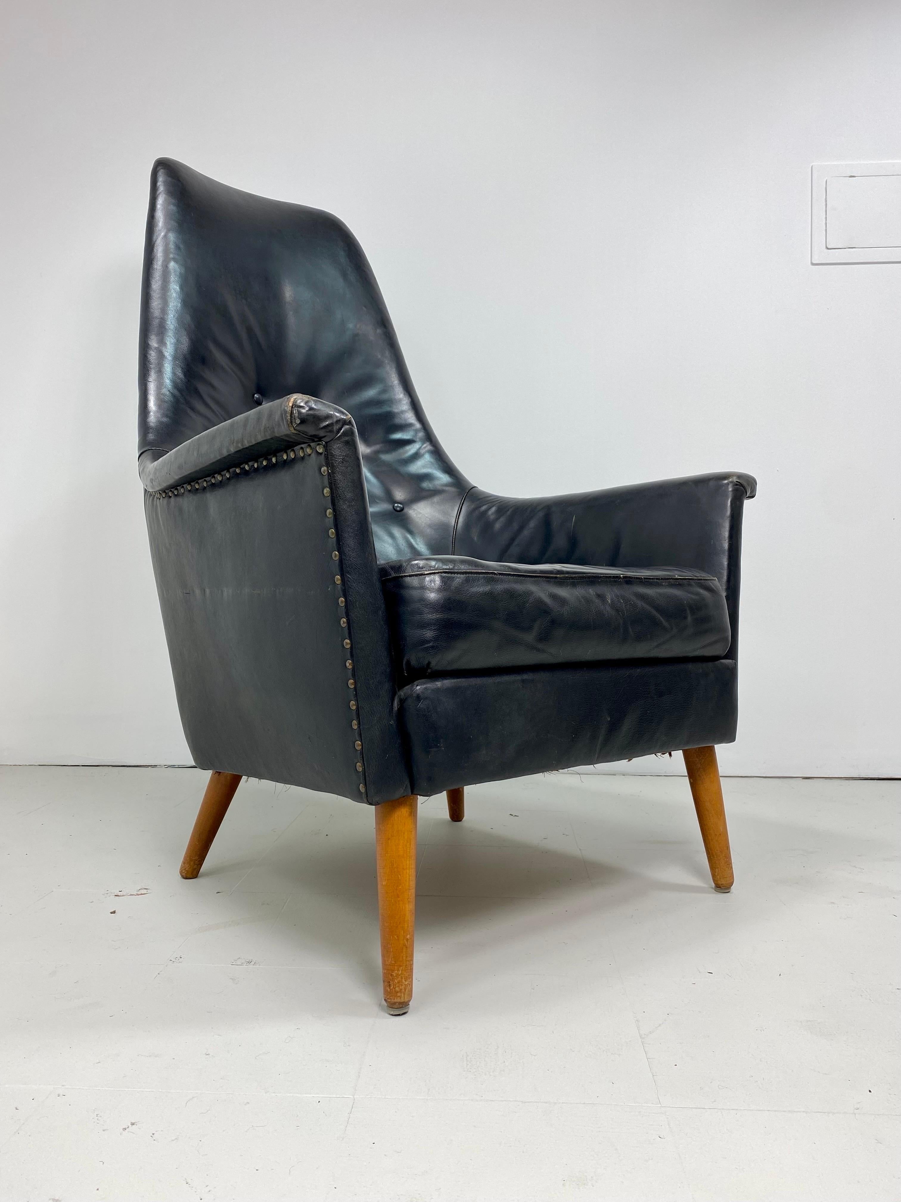 1950er Jahre Dänischer Leder Sessel mit hoher Rückenlehne im Angebot 4