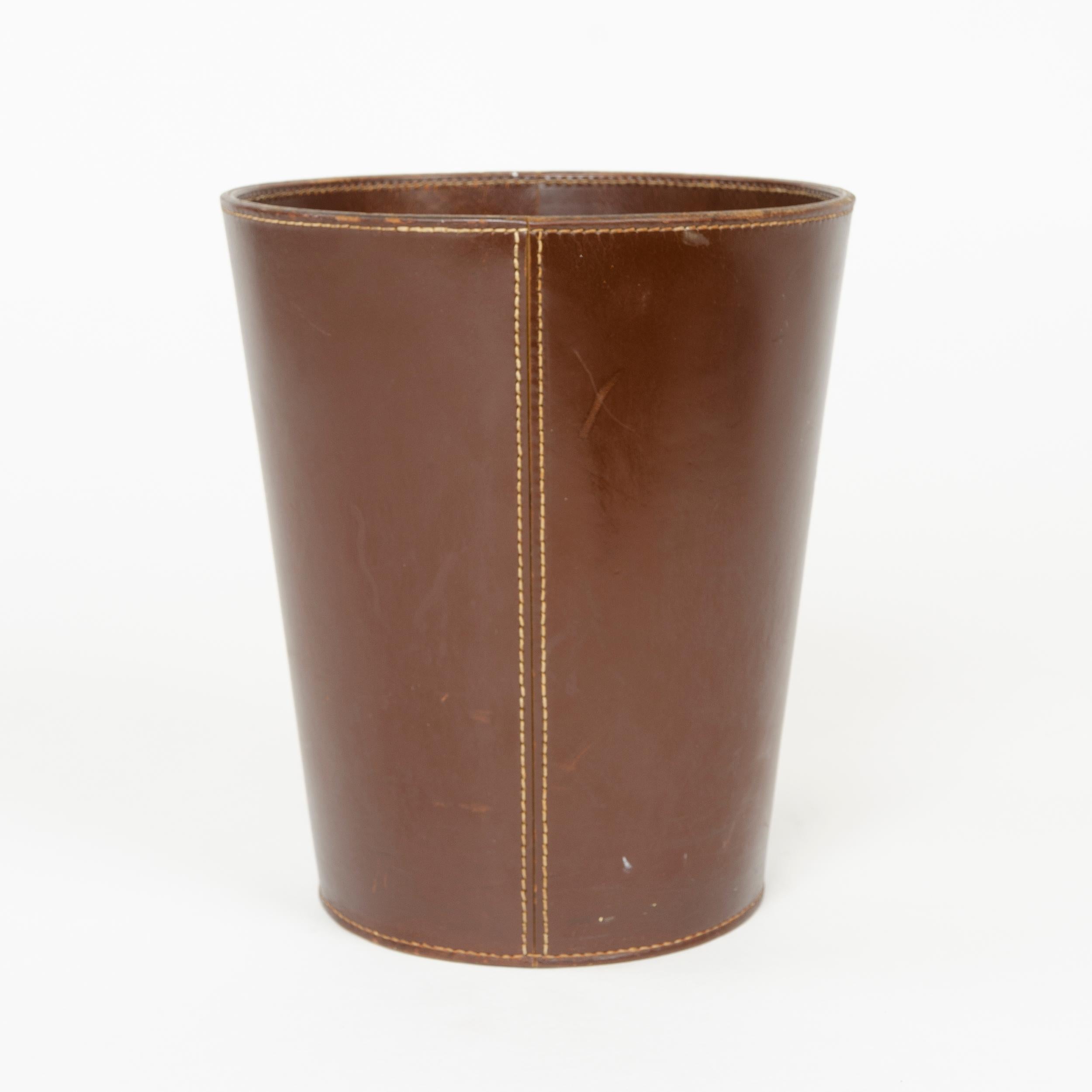 Mid-20th Century 1950s Danish Leather Paper Basket for Illums Bolighus