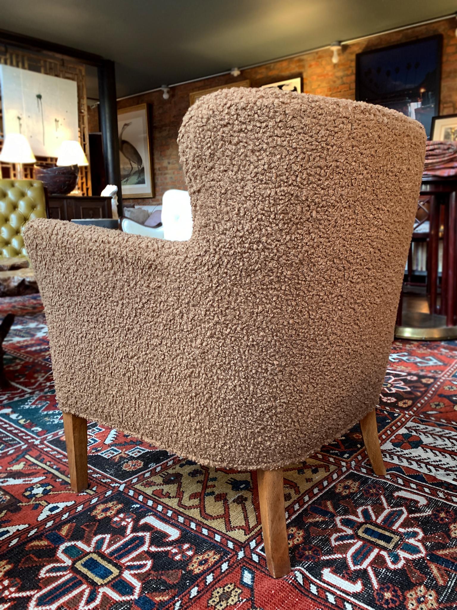 Mid-20th Century 1950s Danish Lounge Chair by Birte Iversen in Caramel Bouclé
