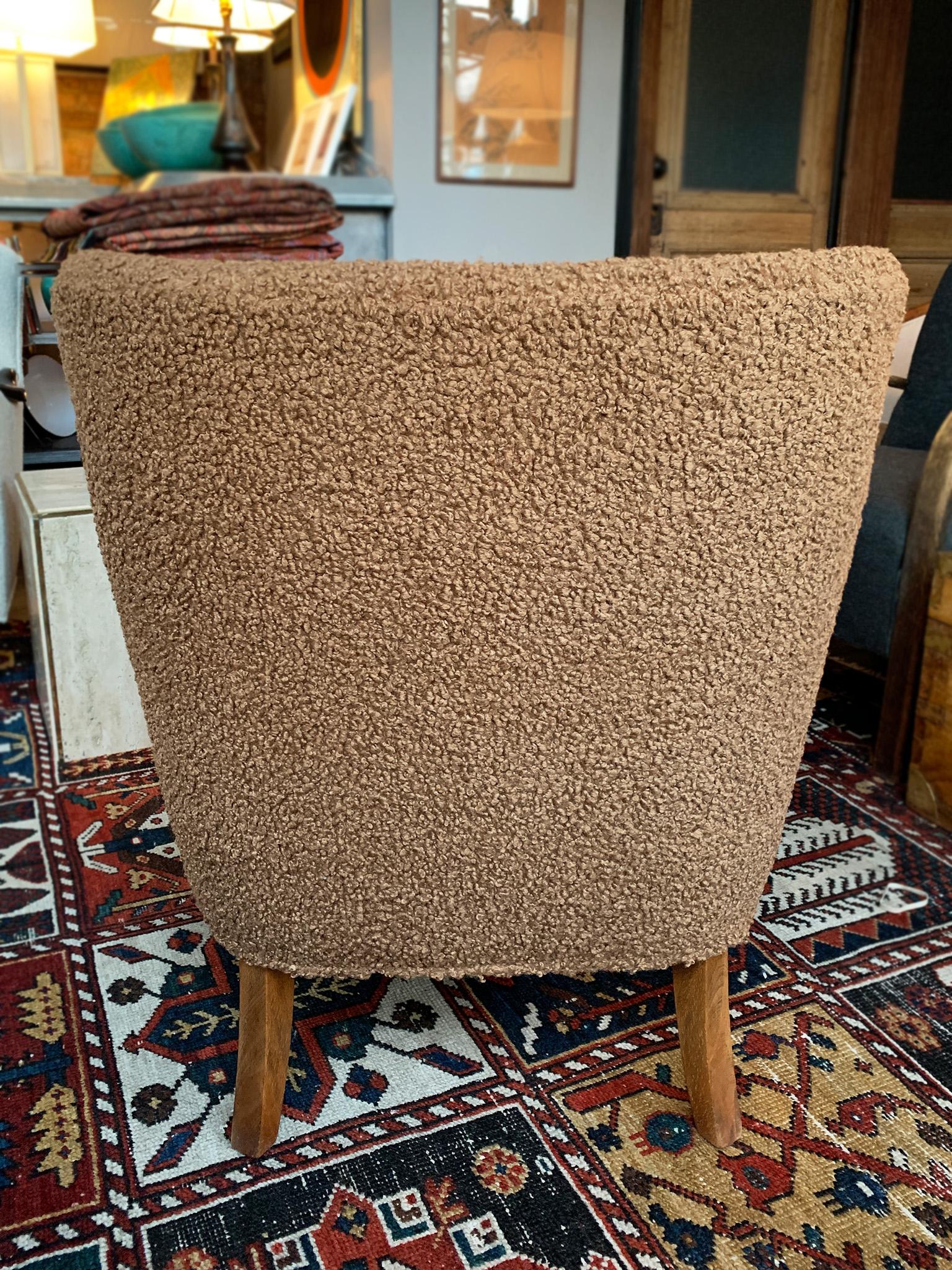 1950s Danish Lounge Chair by Birte Iversen in Caramel Bouclé 1