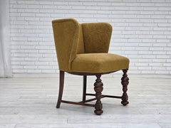 1950s, Danish lounge chair, green furniture velour/wool, dark oak wood.