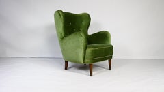 1950s Danish Lounge Chair in Green Velvet